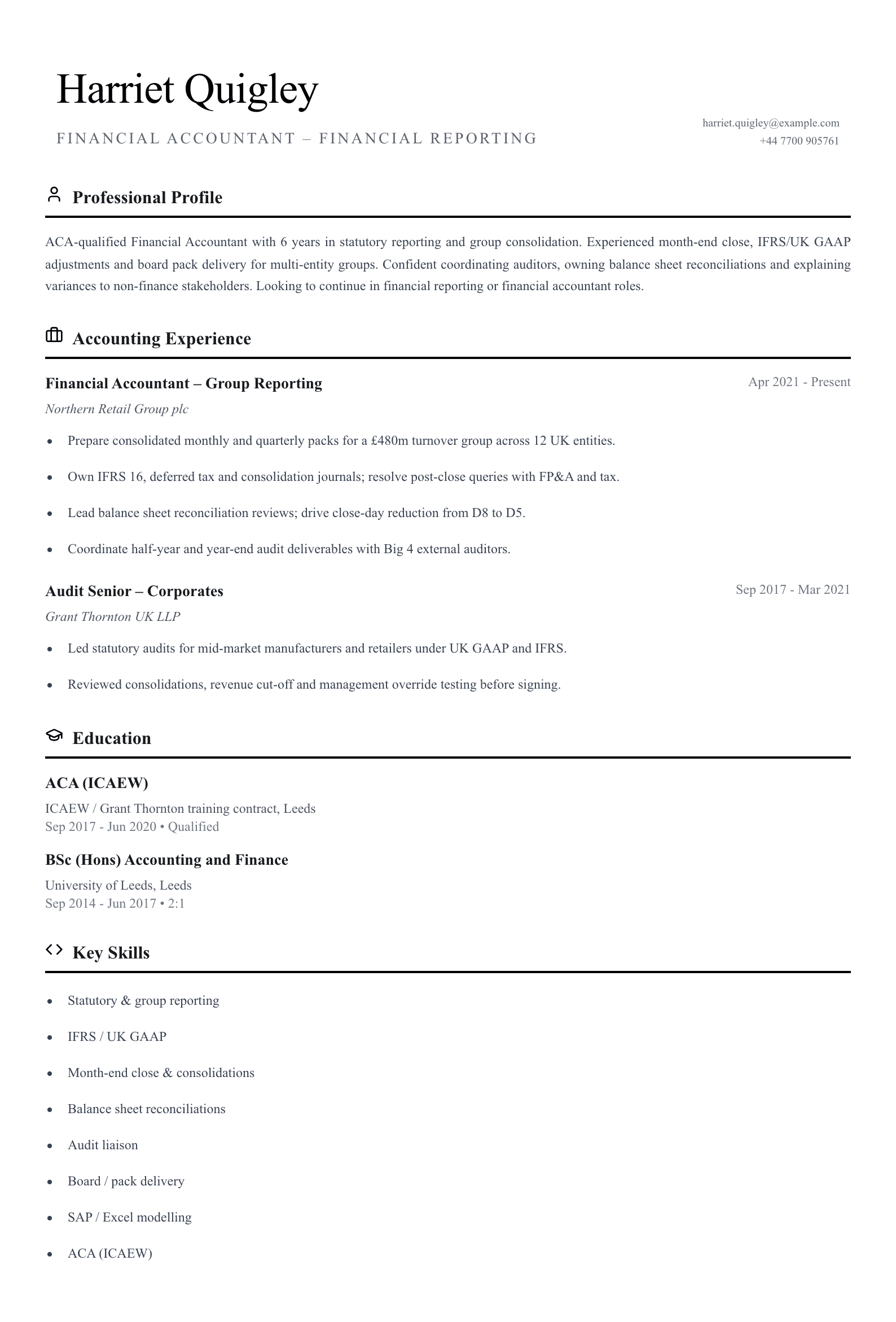 financial accountant cv template