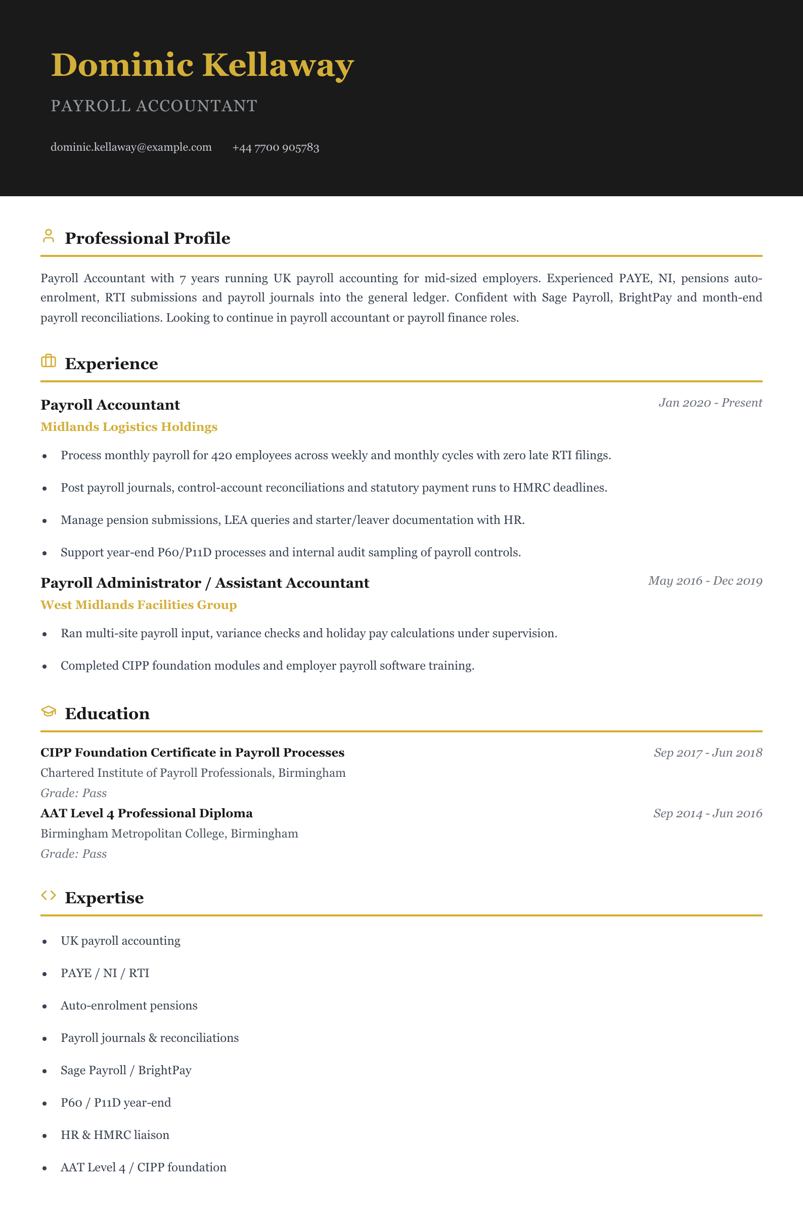 payroll accountant cv template
