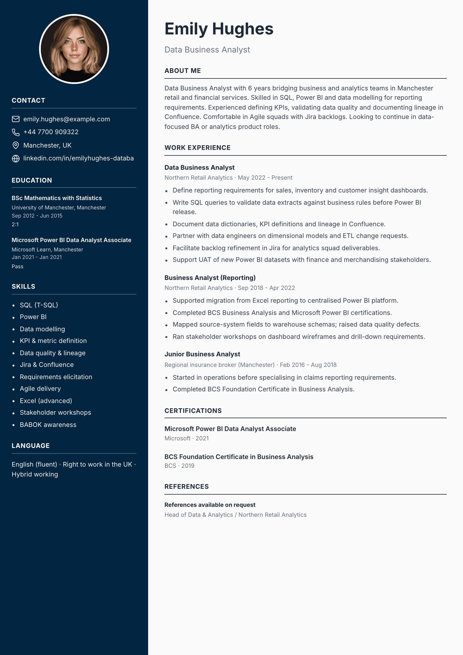 Data business analyst CV template