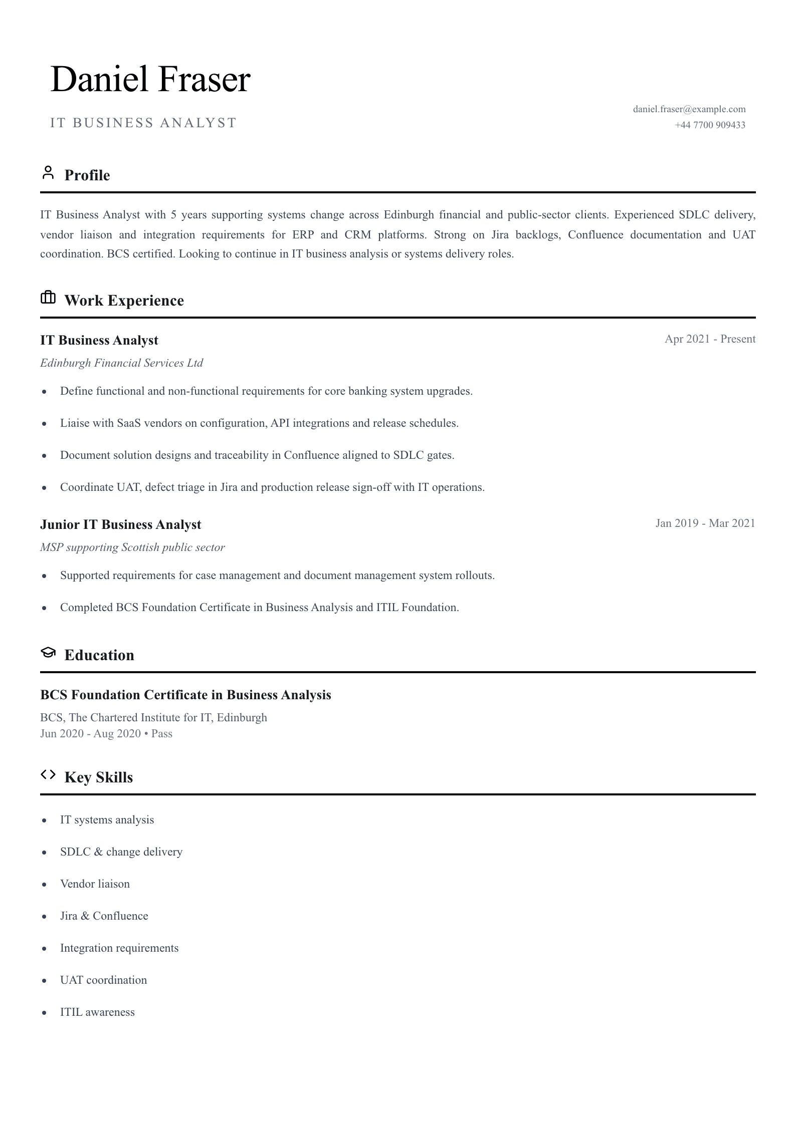 IT business analyst cv template