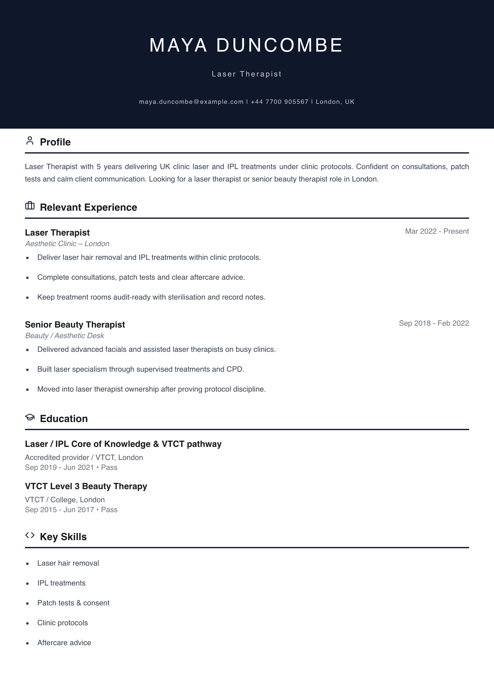 laser therapist CV template
