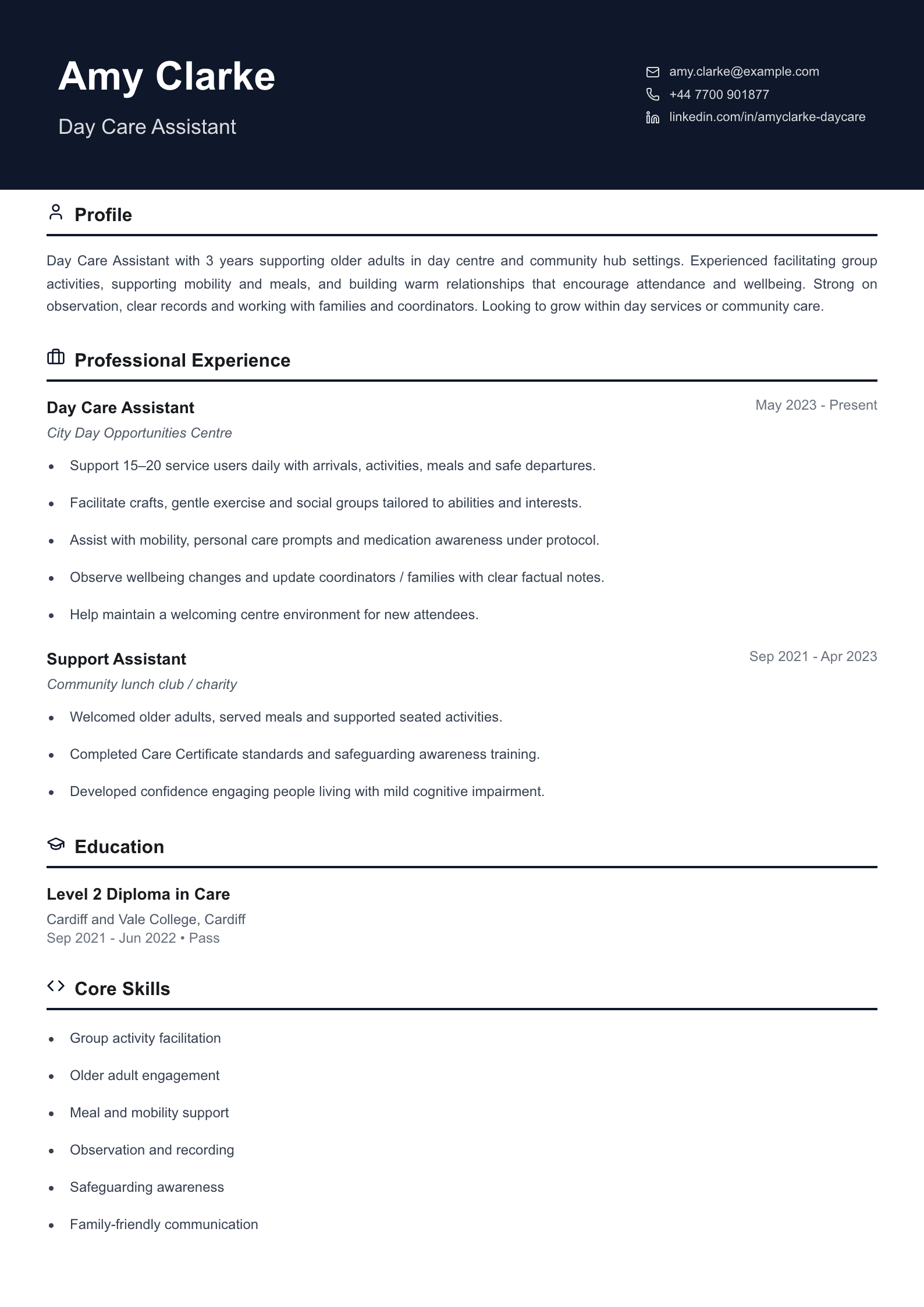day care assistant cv template
