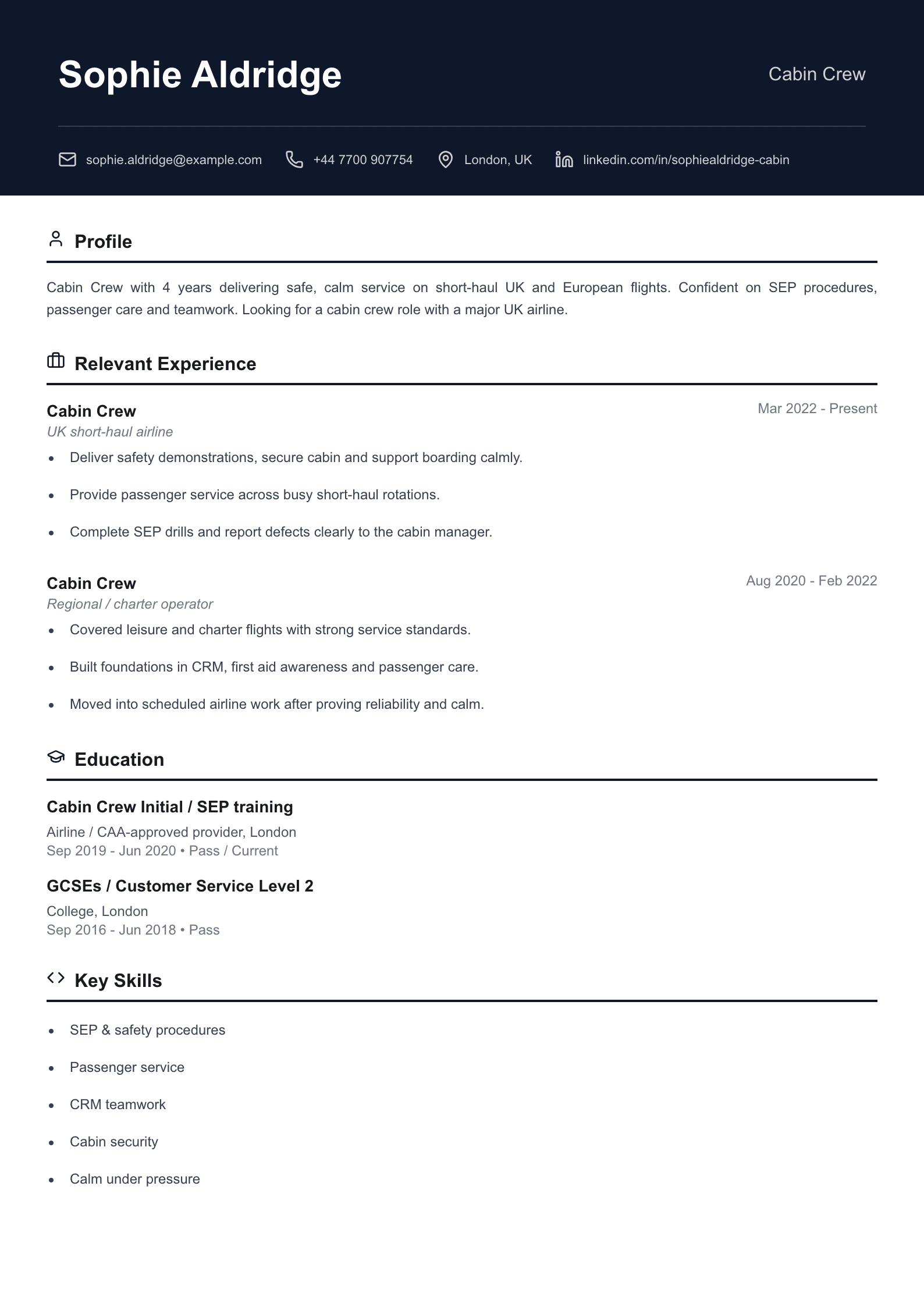 Cabin crew CV template