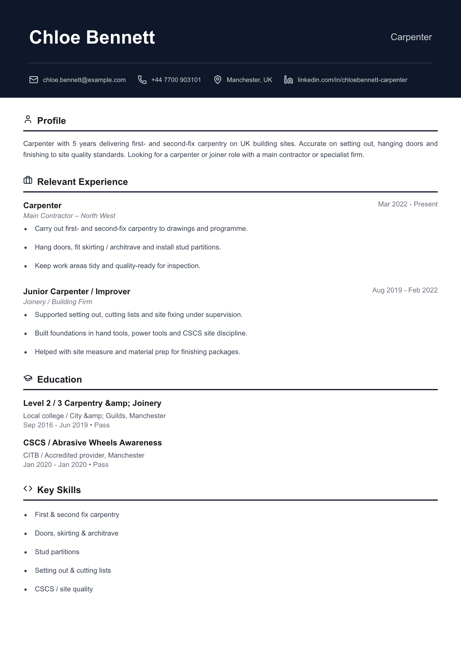 Carpenter CV template