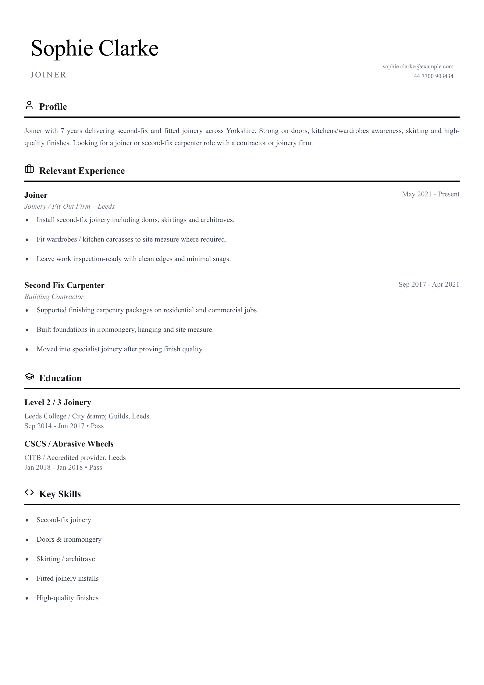 Joiner CV template