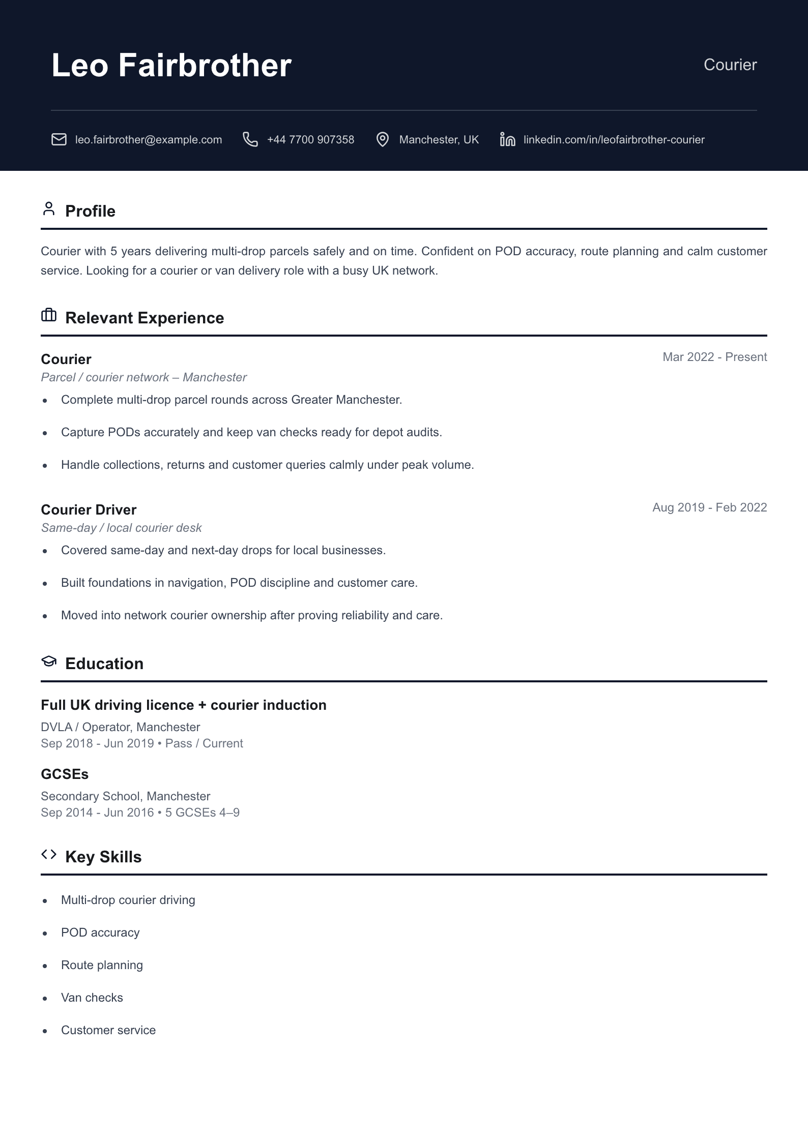 Courier CV template