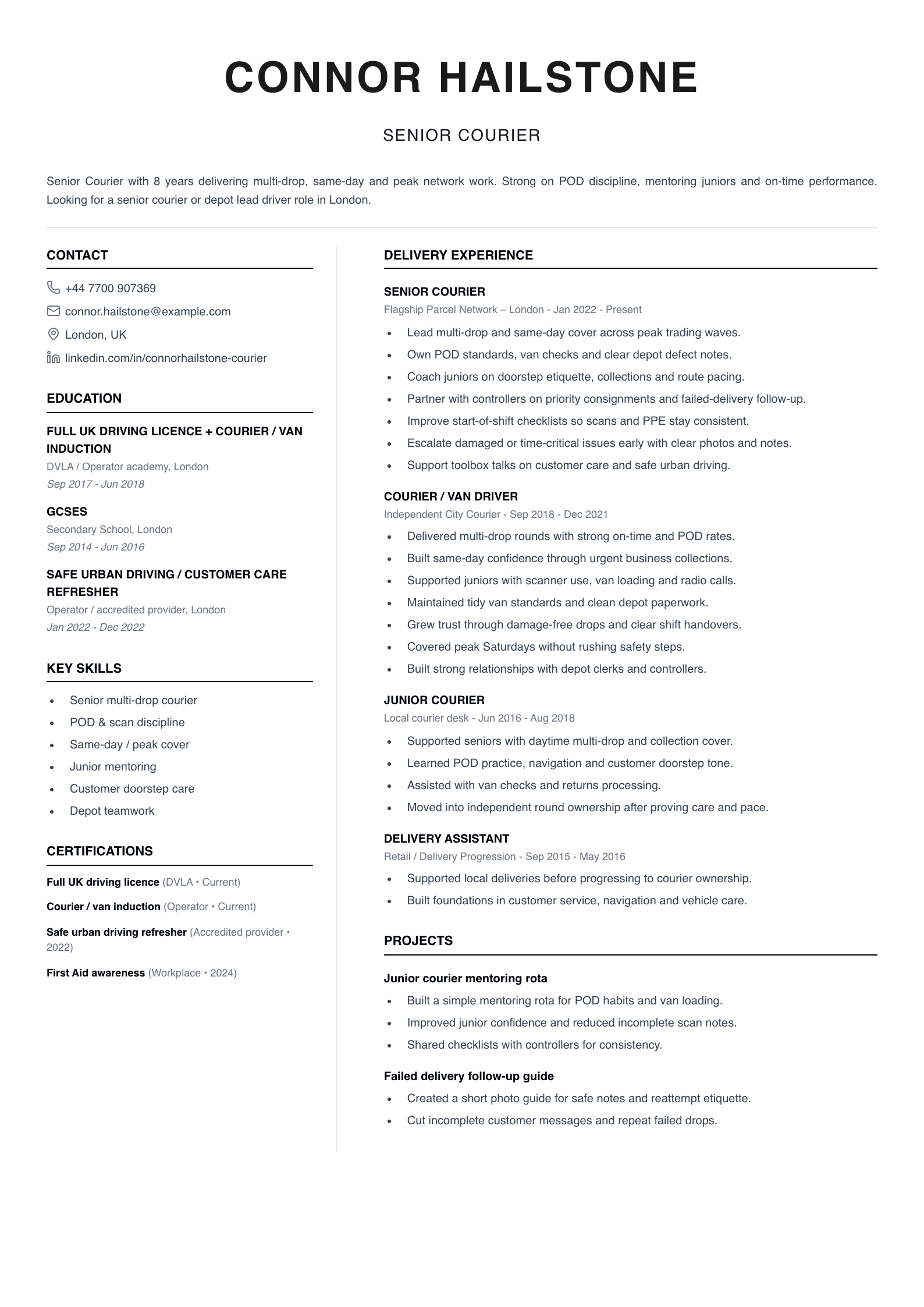 senior courier CV template