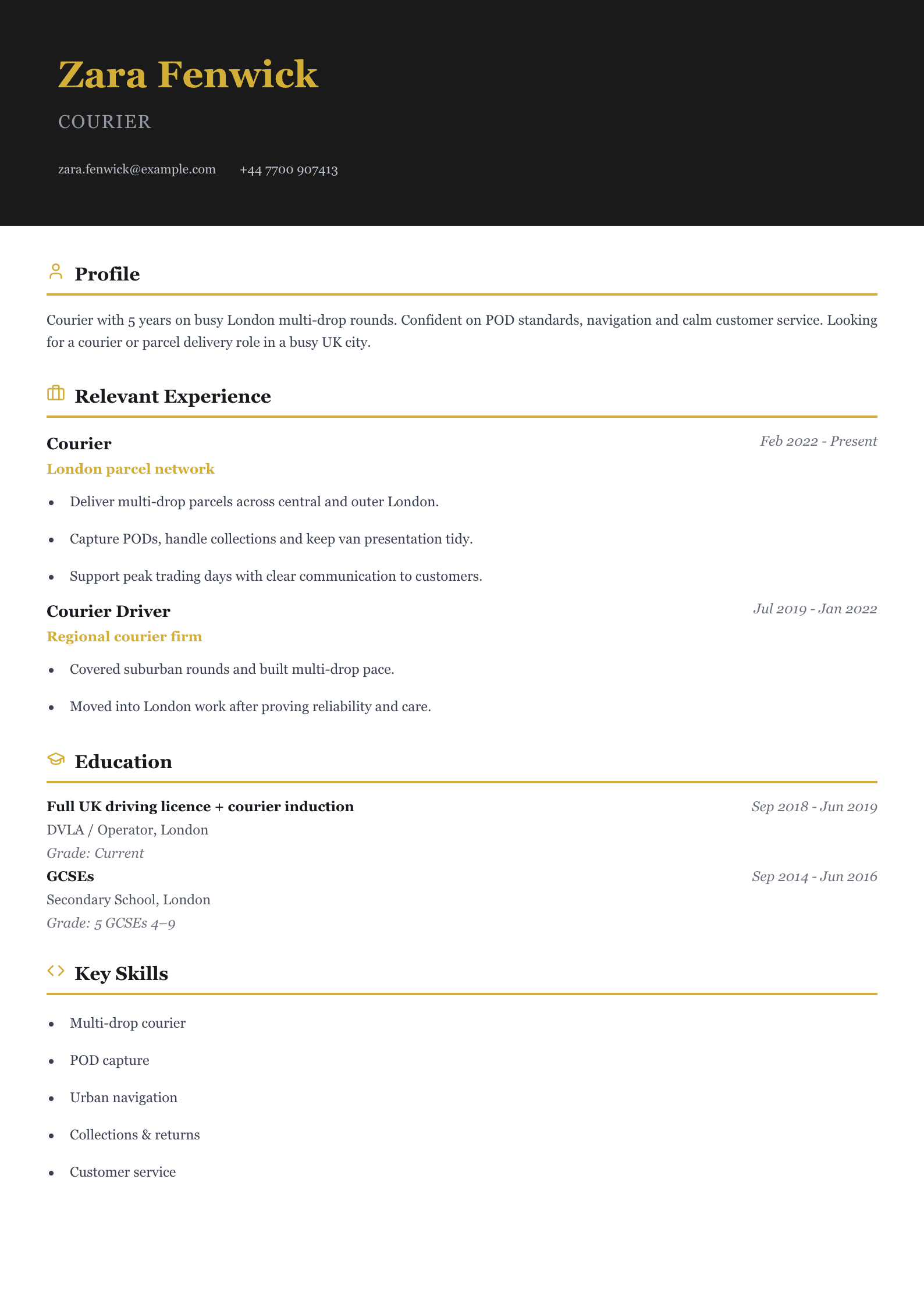 courier CV template
