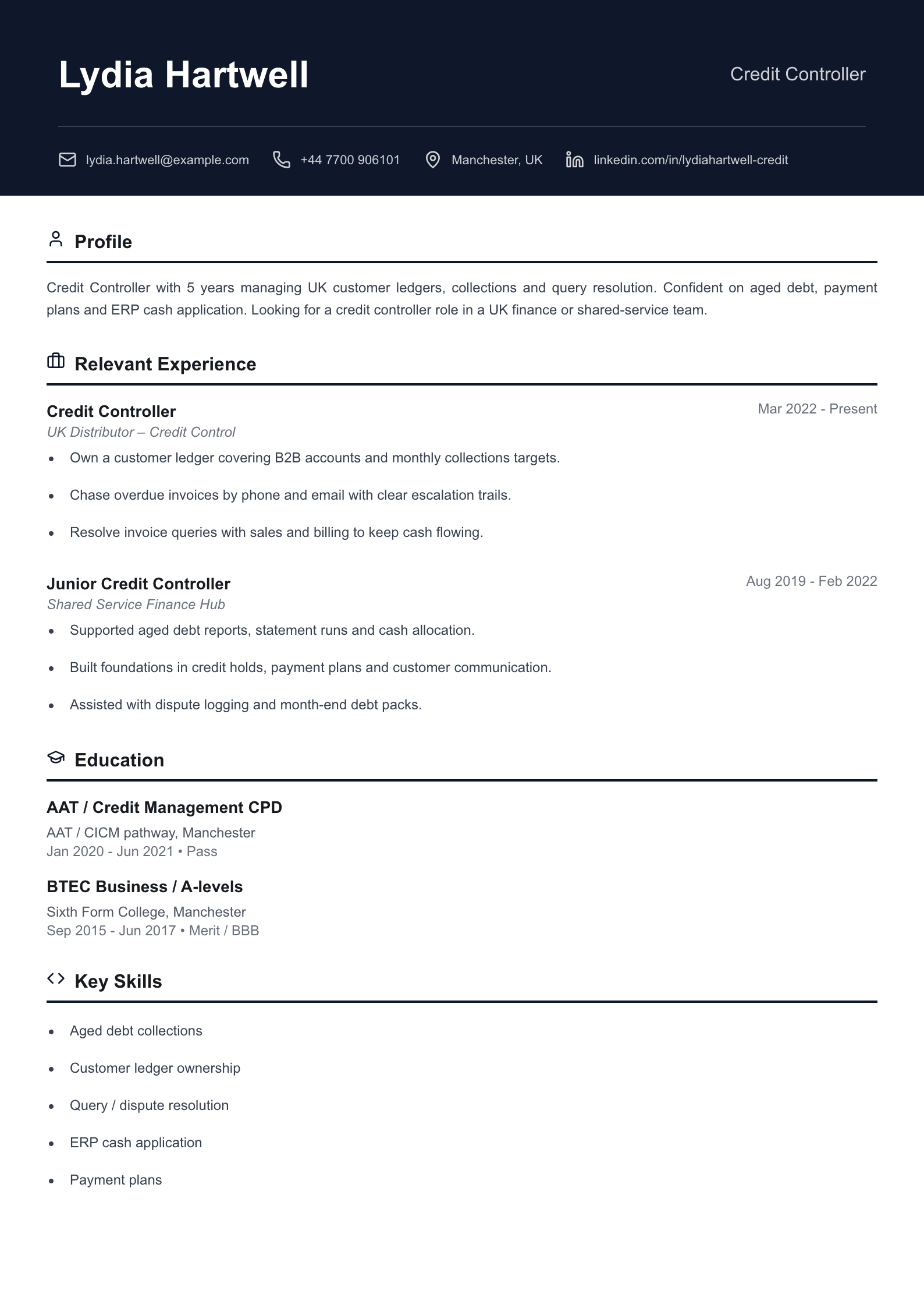 Credit controller CV template