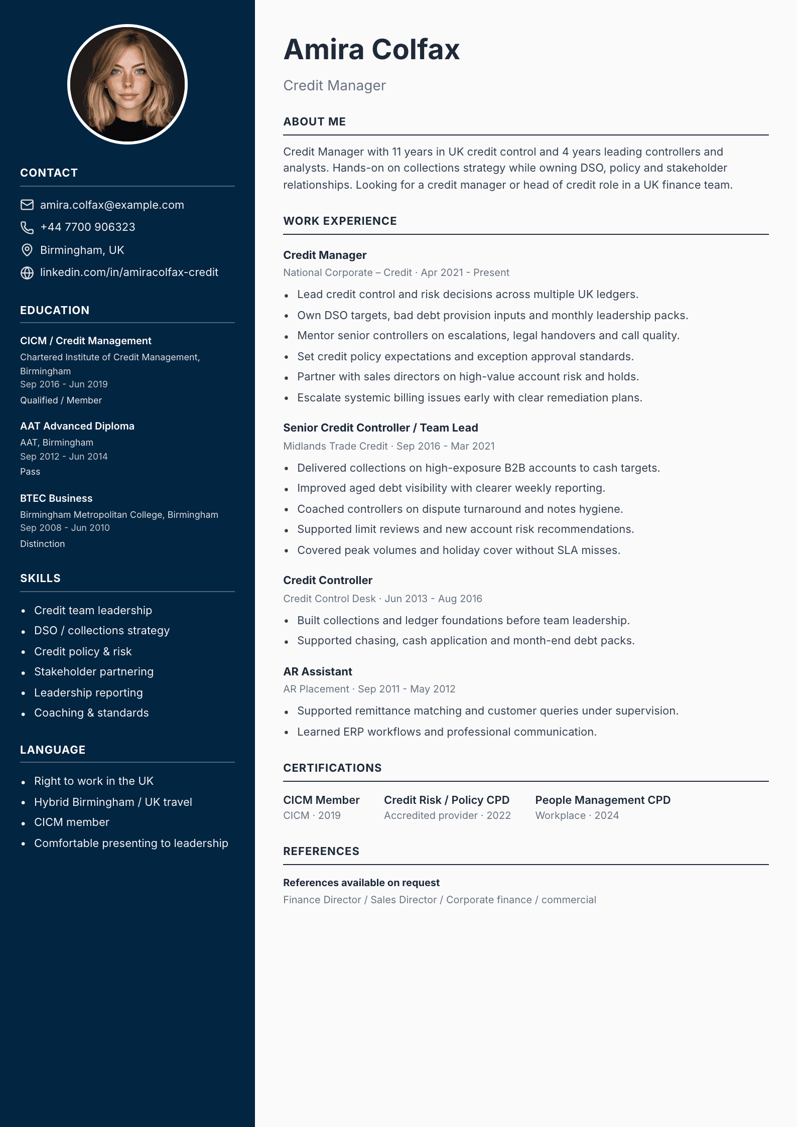Credit manager CV template