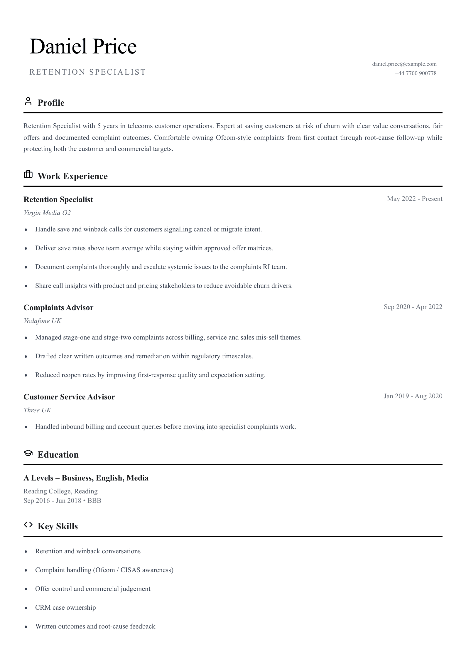 retention specialist cv template