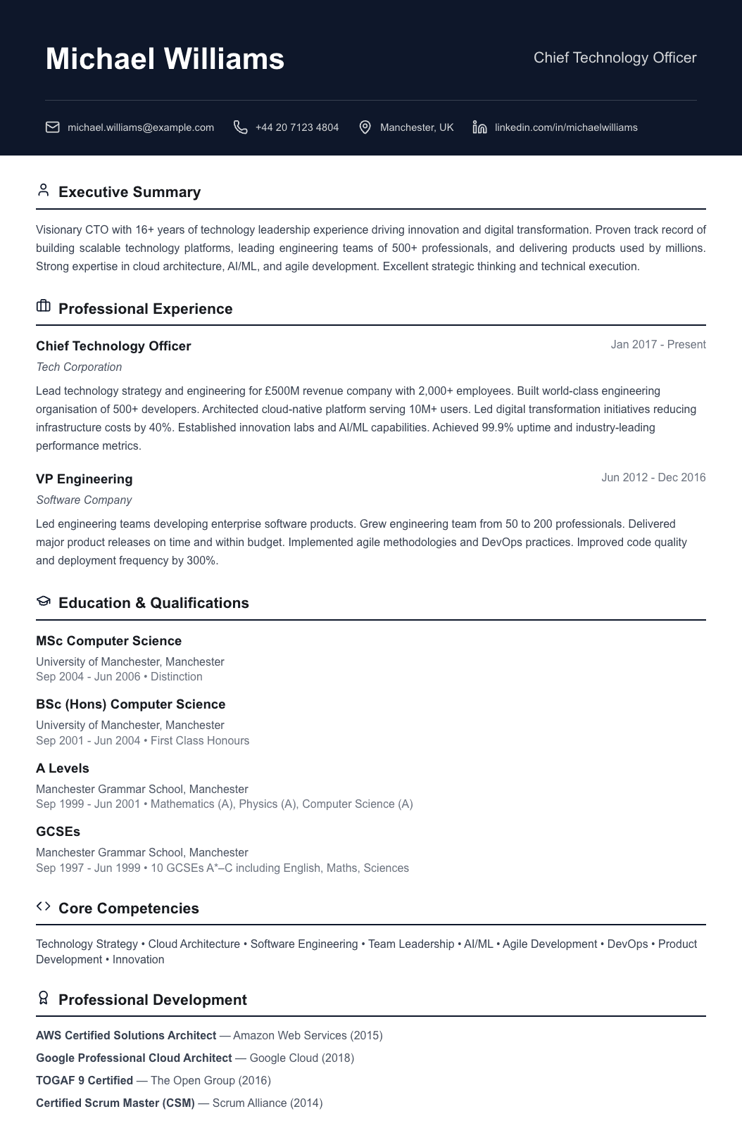 free executive cv template global leader