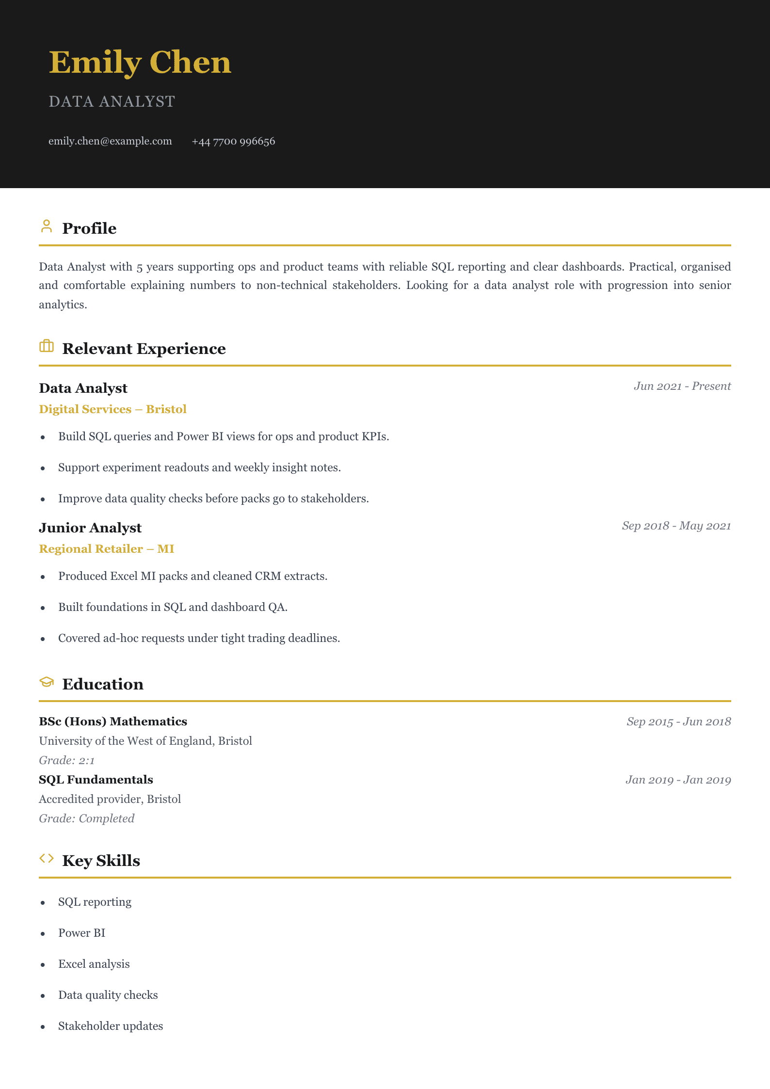 data analyst CV template lean
