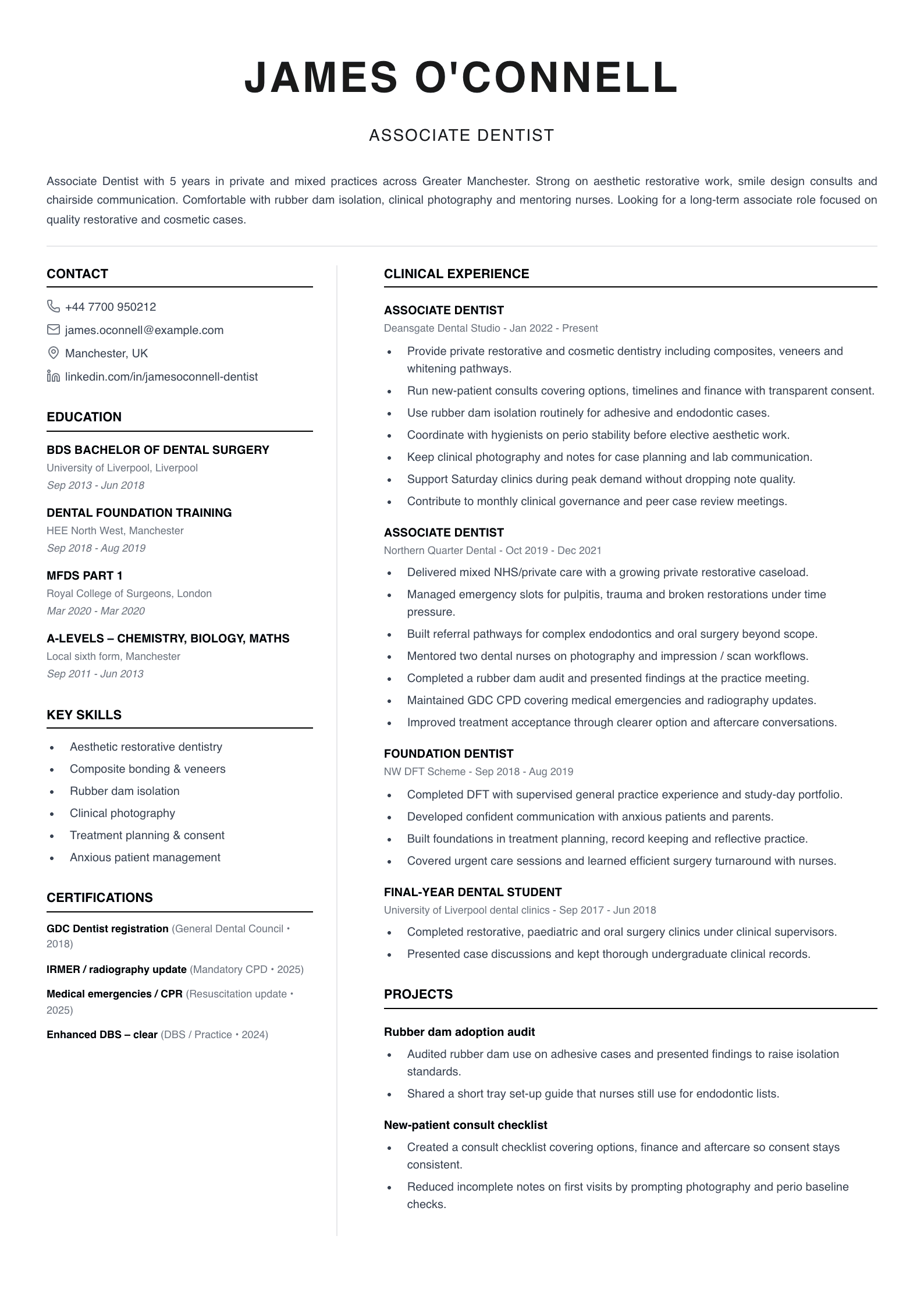 associate dentist cv template