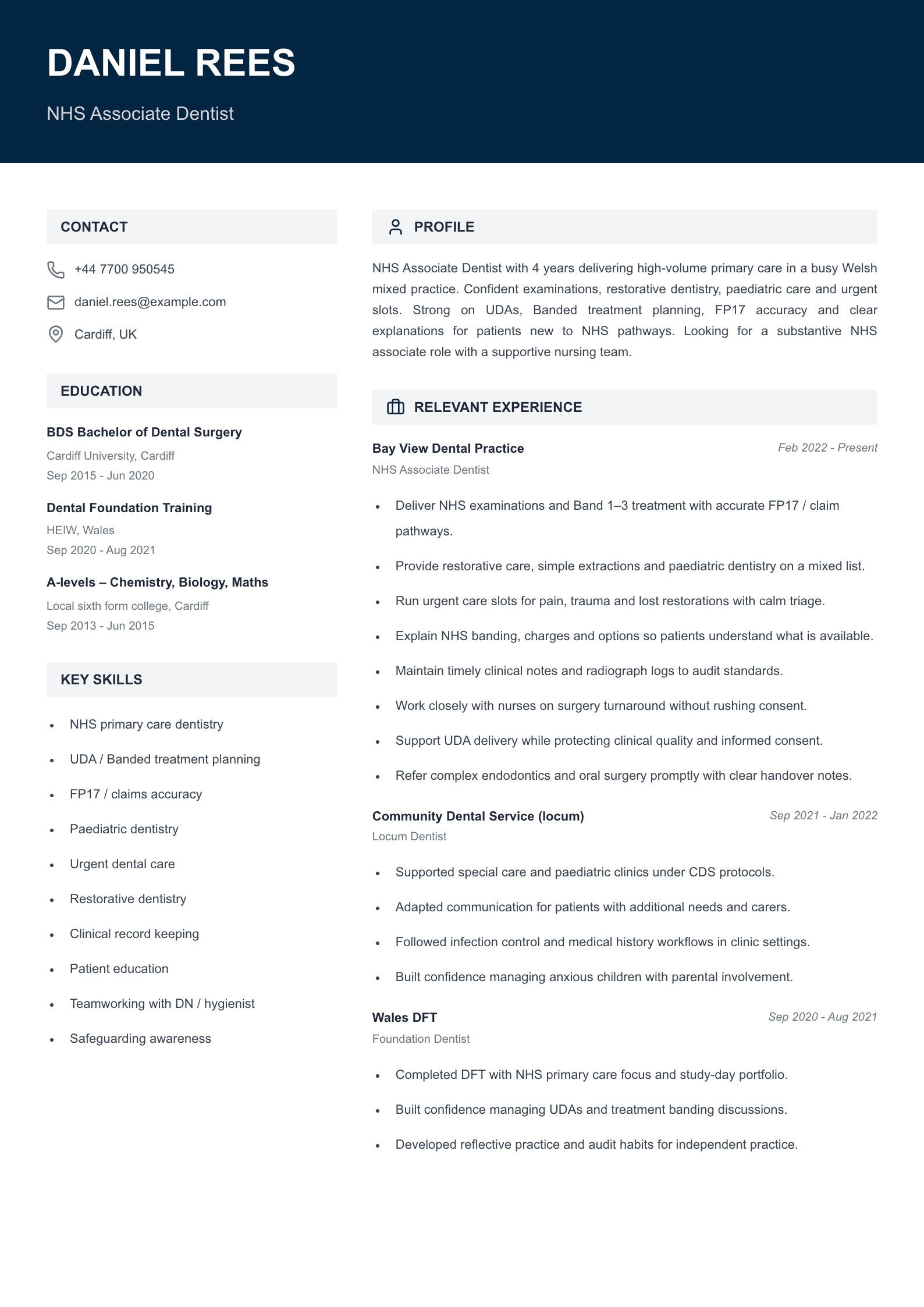 NHS dentist cv template