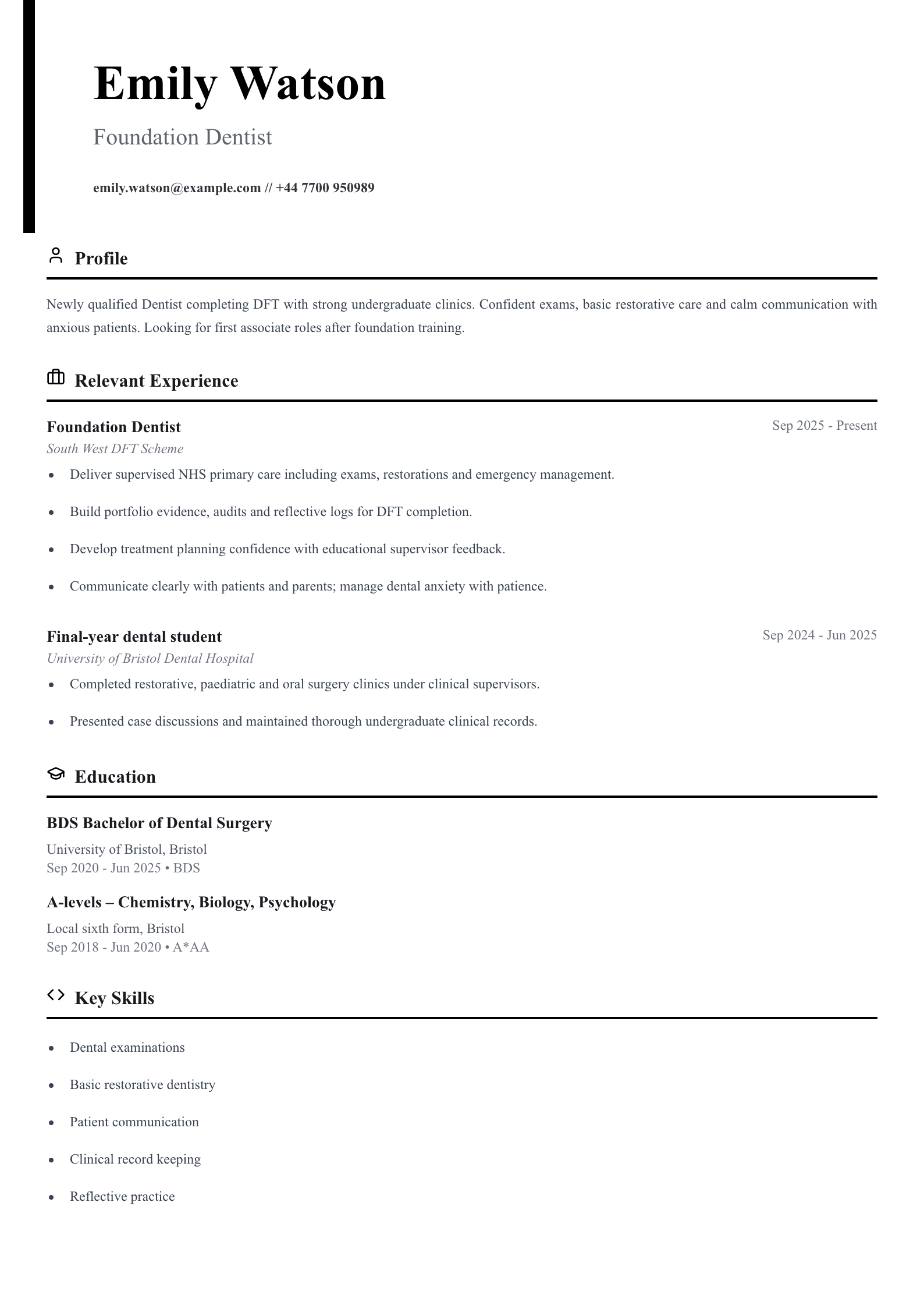 foundation dentist cv template