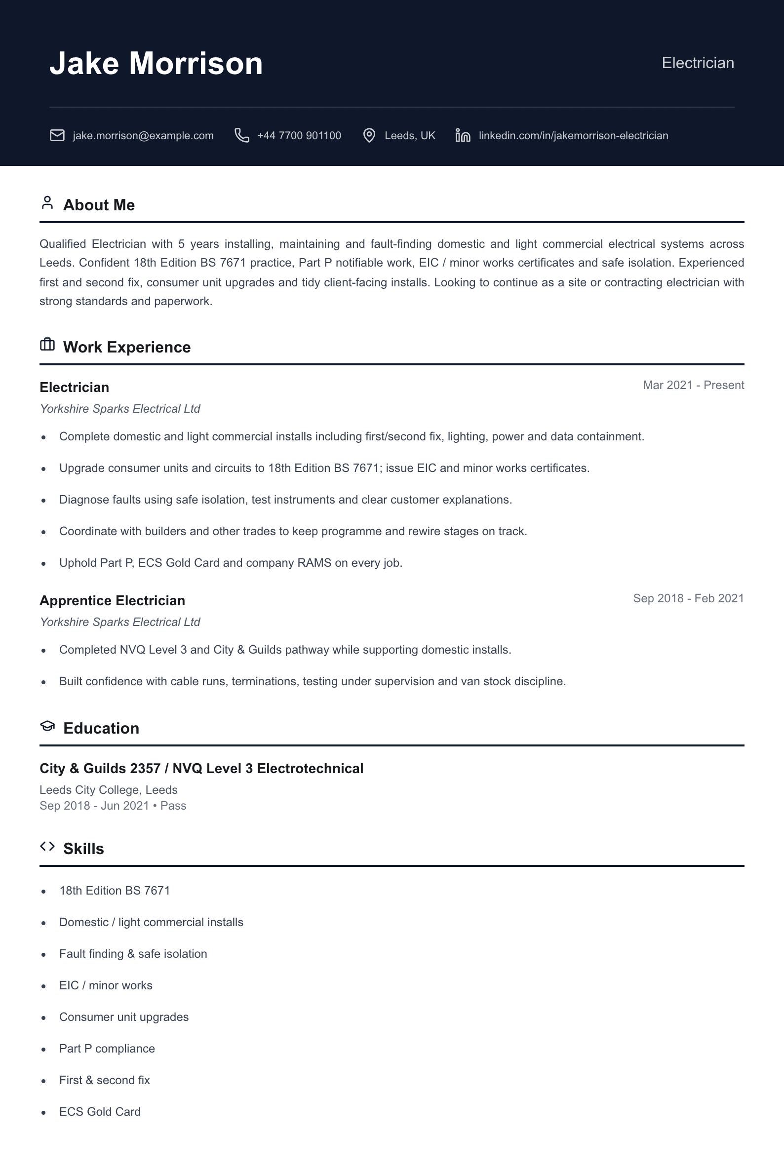 electrician cv template