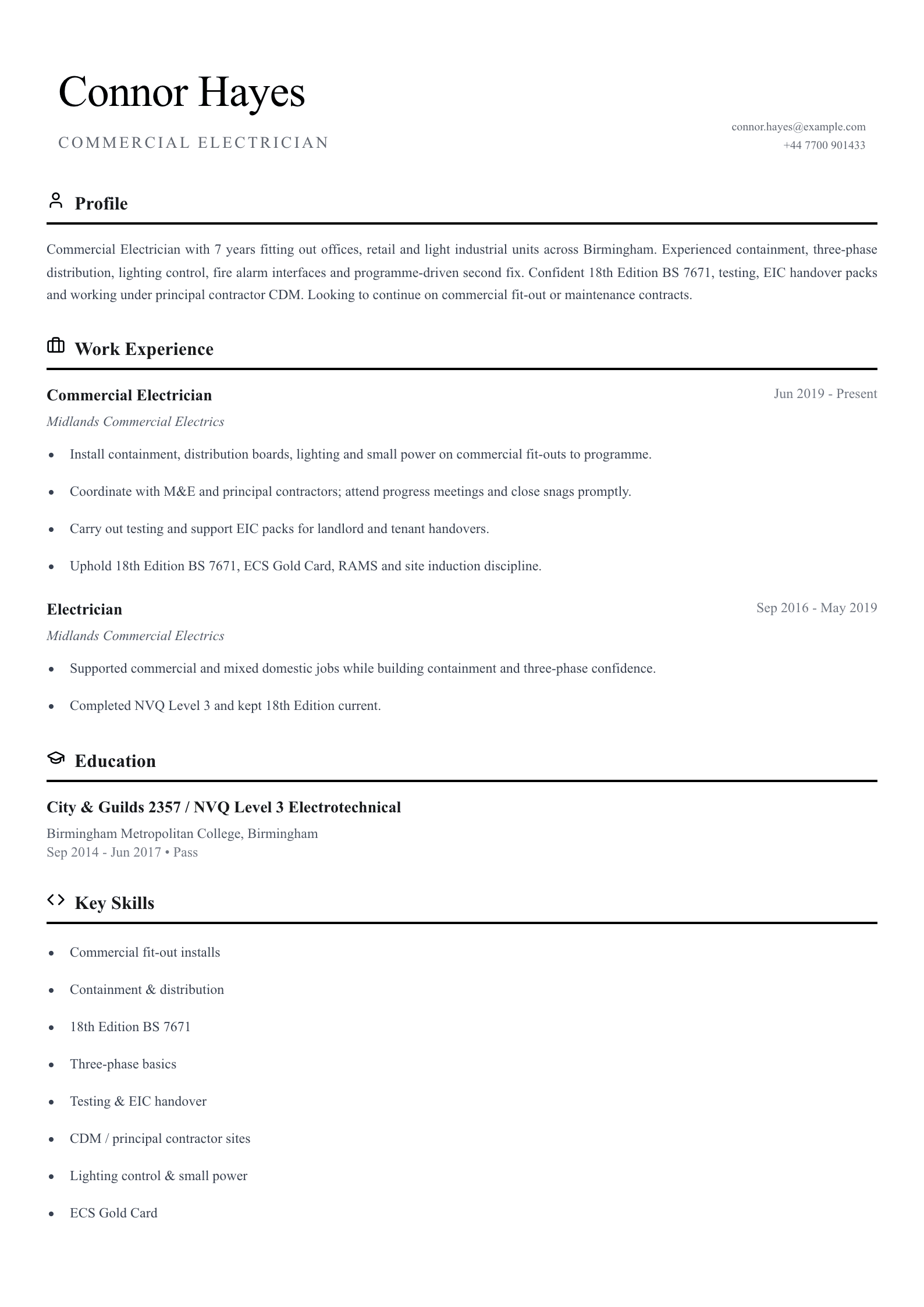 commercial electrician cv template