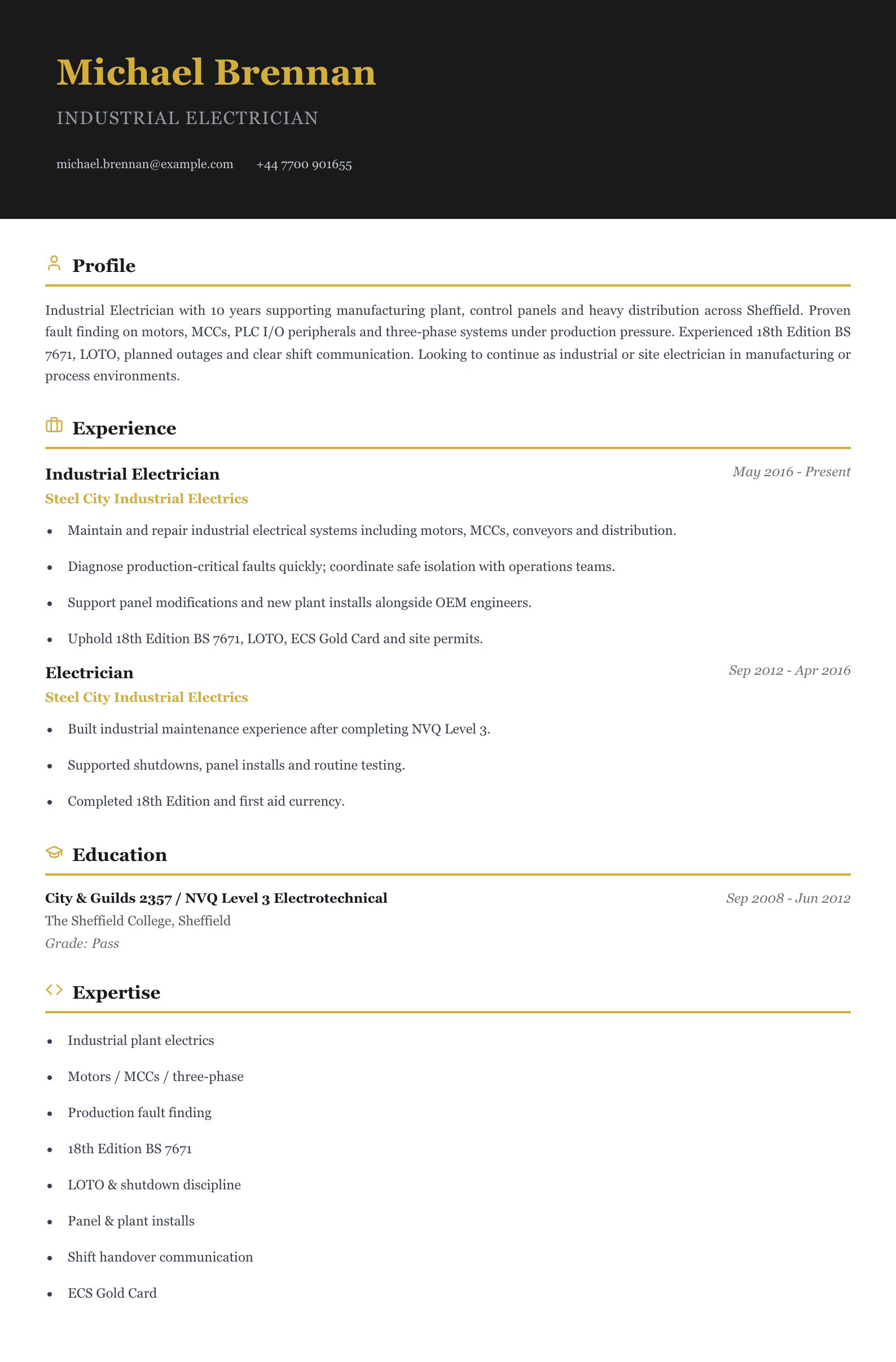 industrial electrician cv template