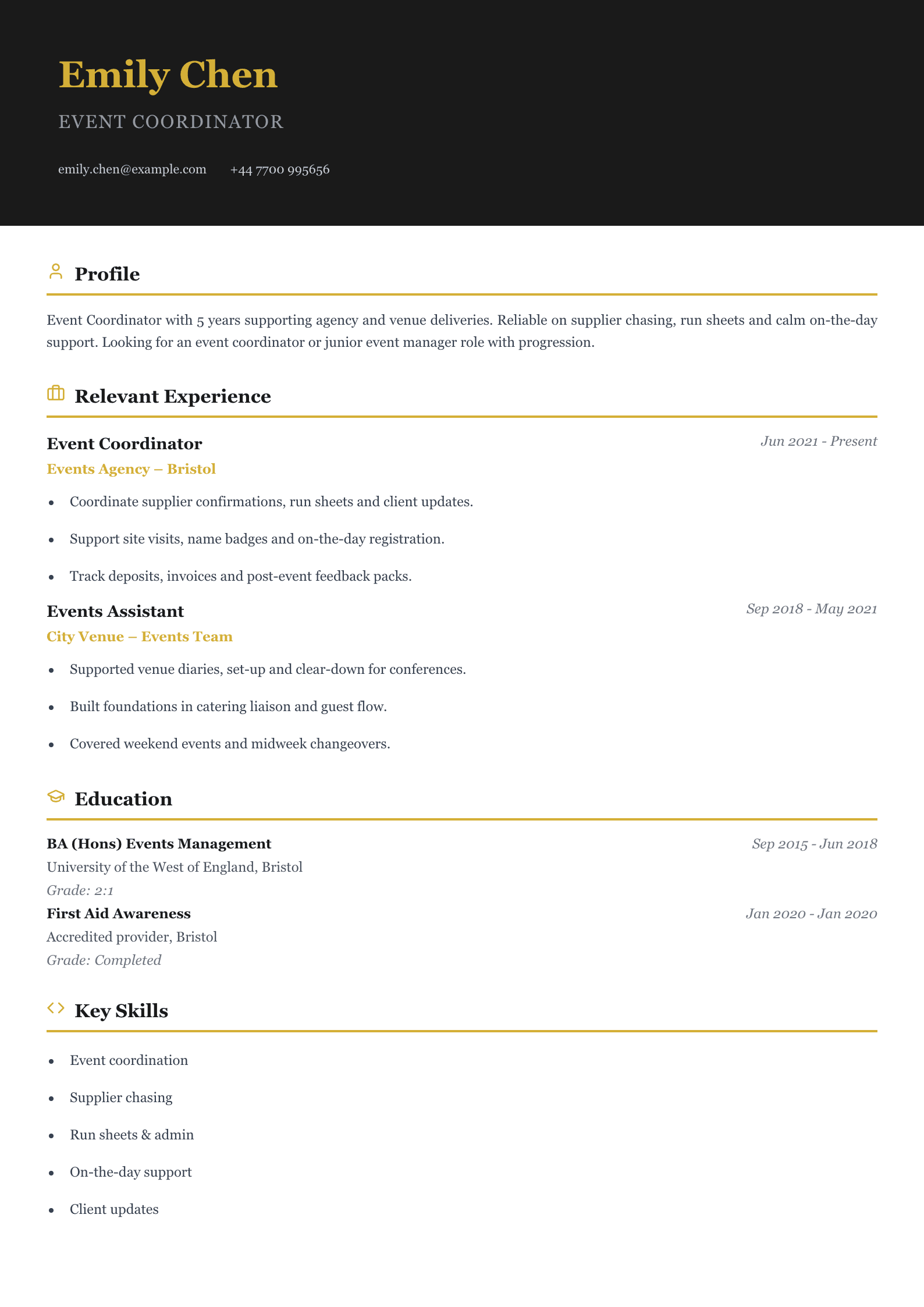 event coordinator CV template