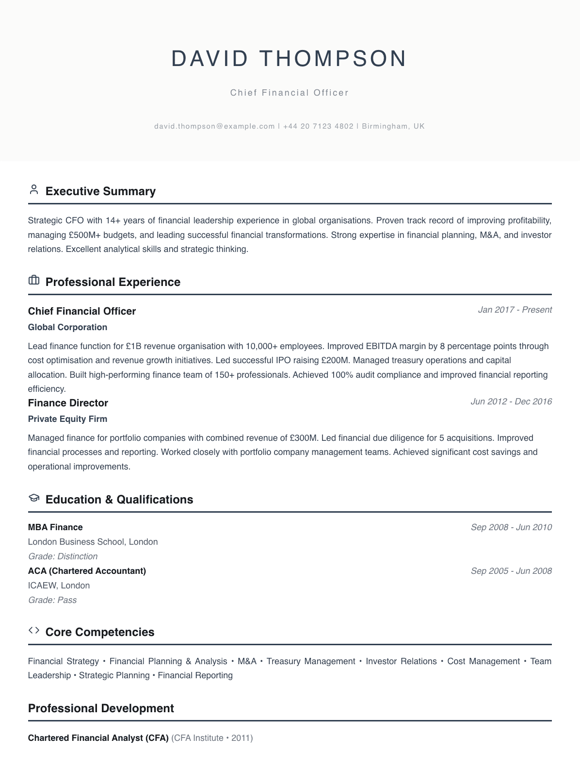 free executive cv template board member