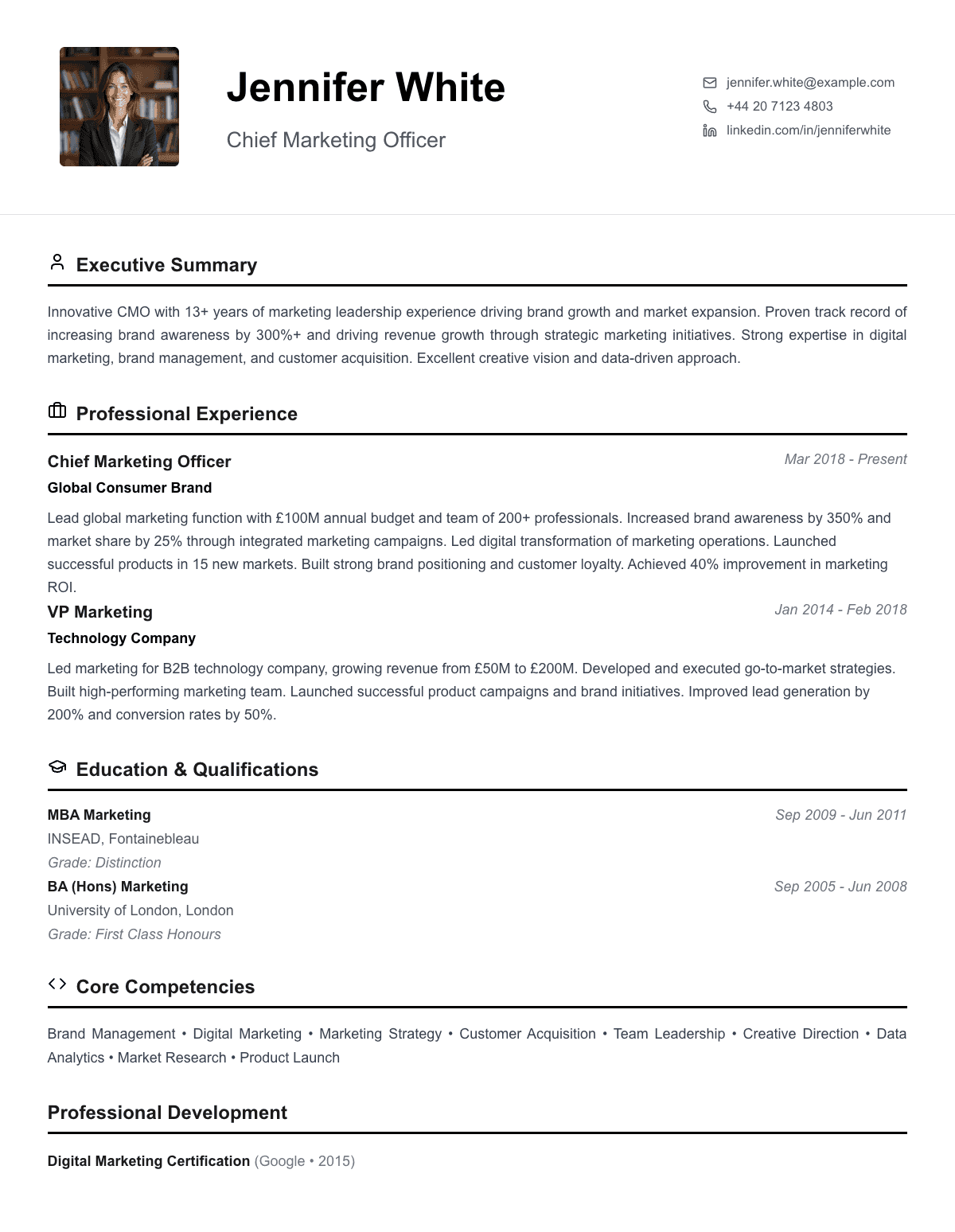 free executive cv template vp strategy