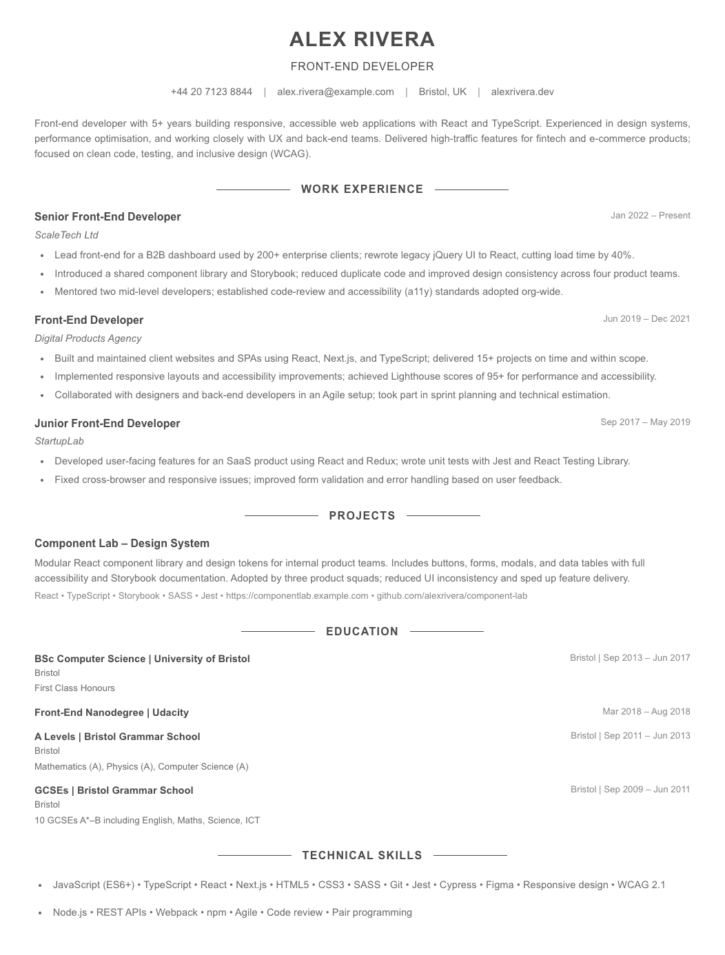 Template 39 – Front-end developer CV example