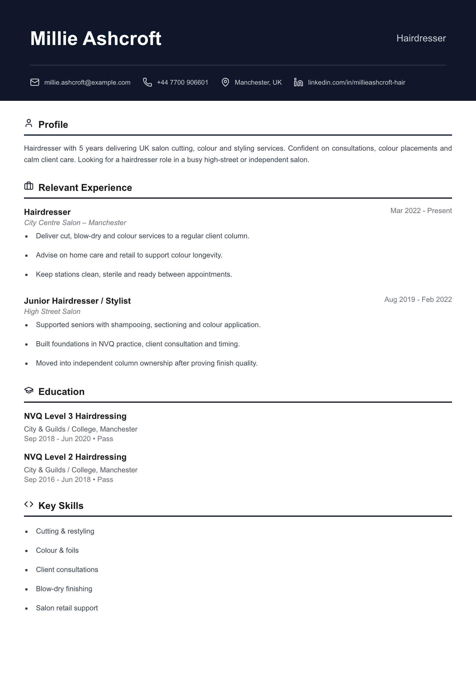 Hairdresser CV template