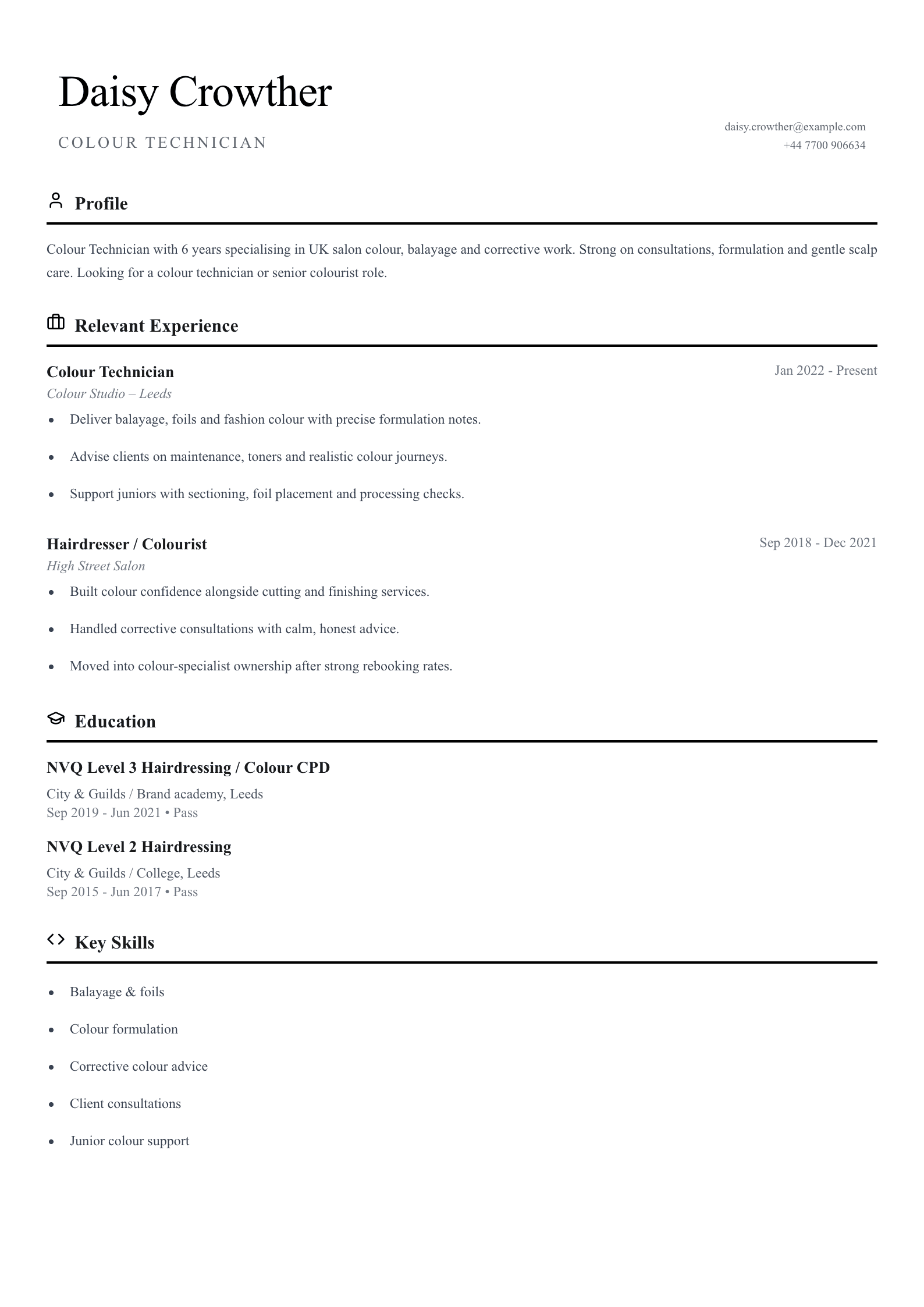 Colour technician CV template