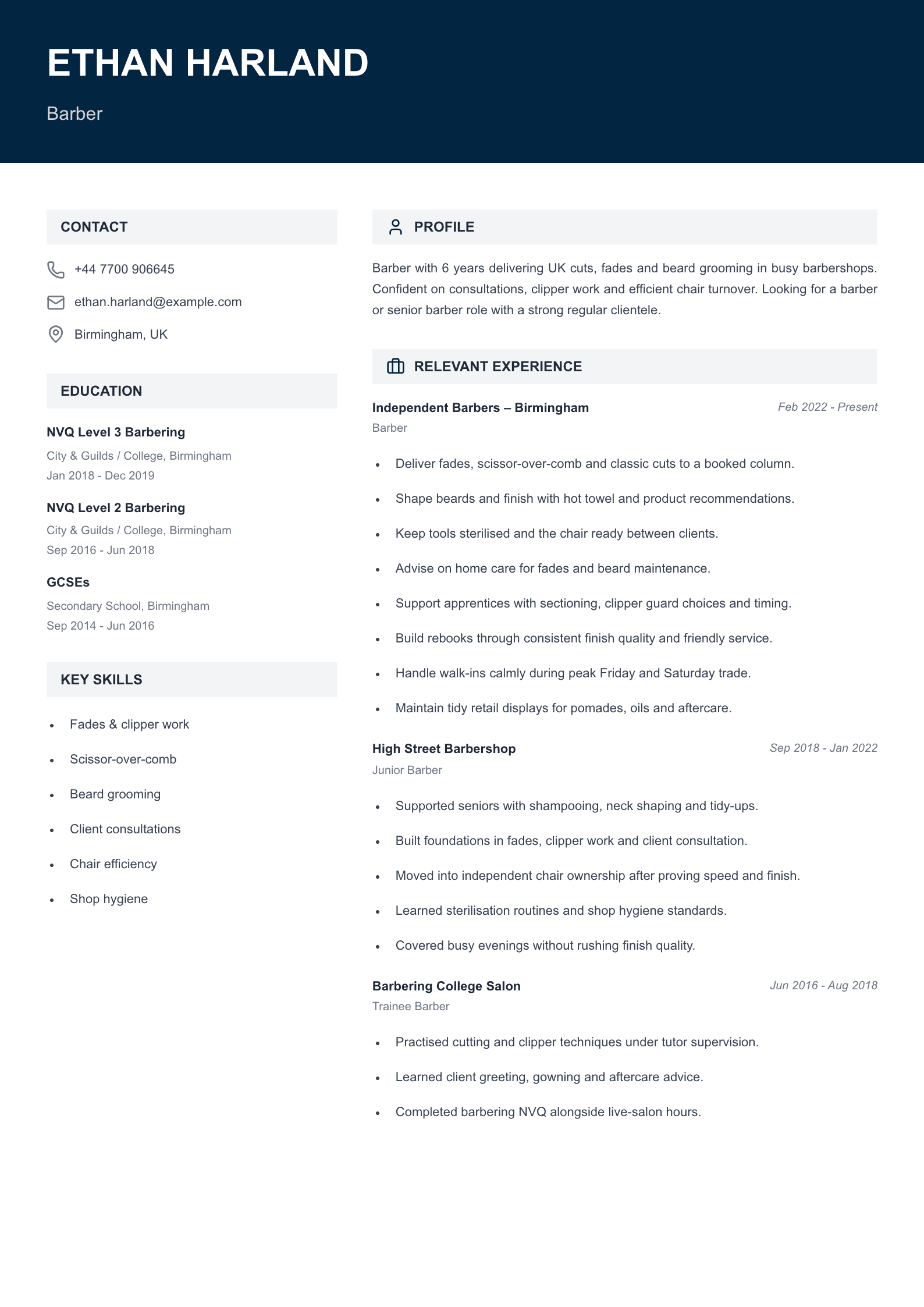 barber CV template