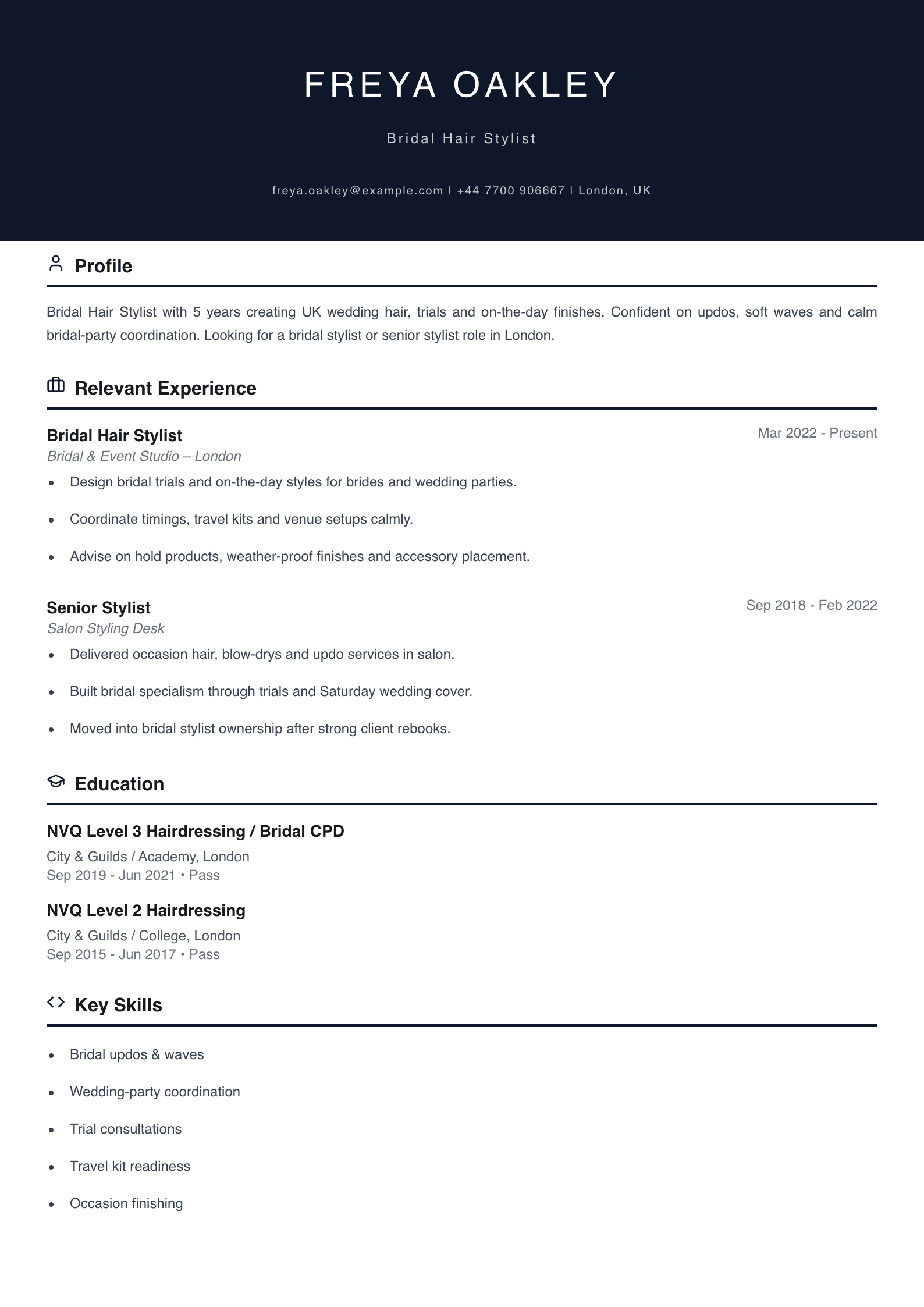 bridal hair stylist CV template