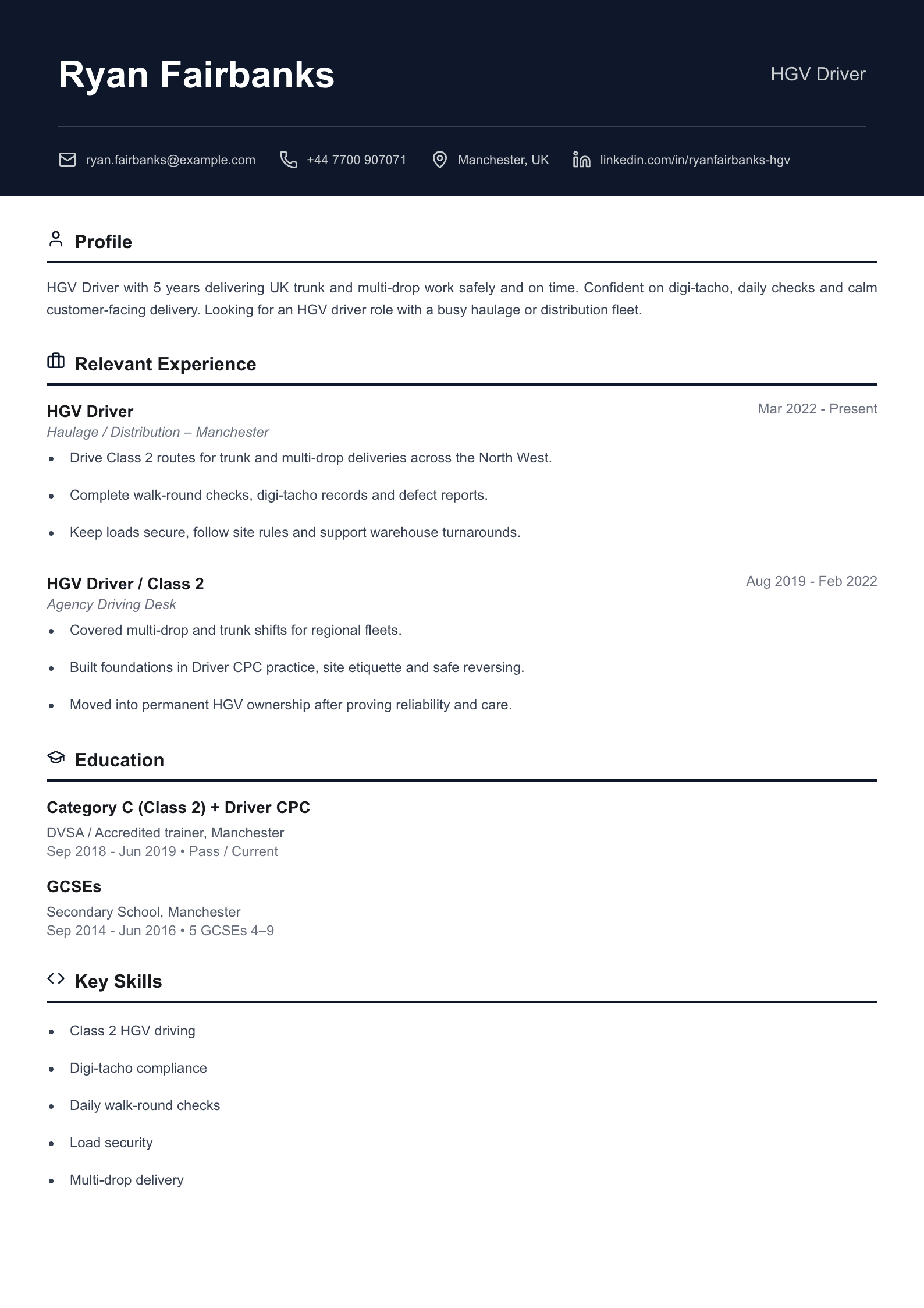 HGV driver CV template