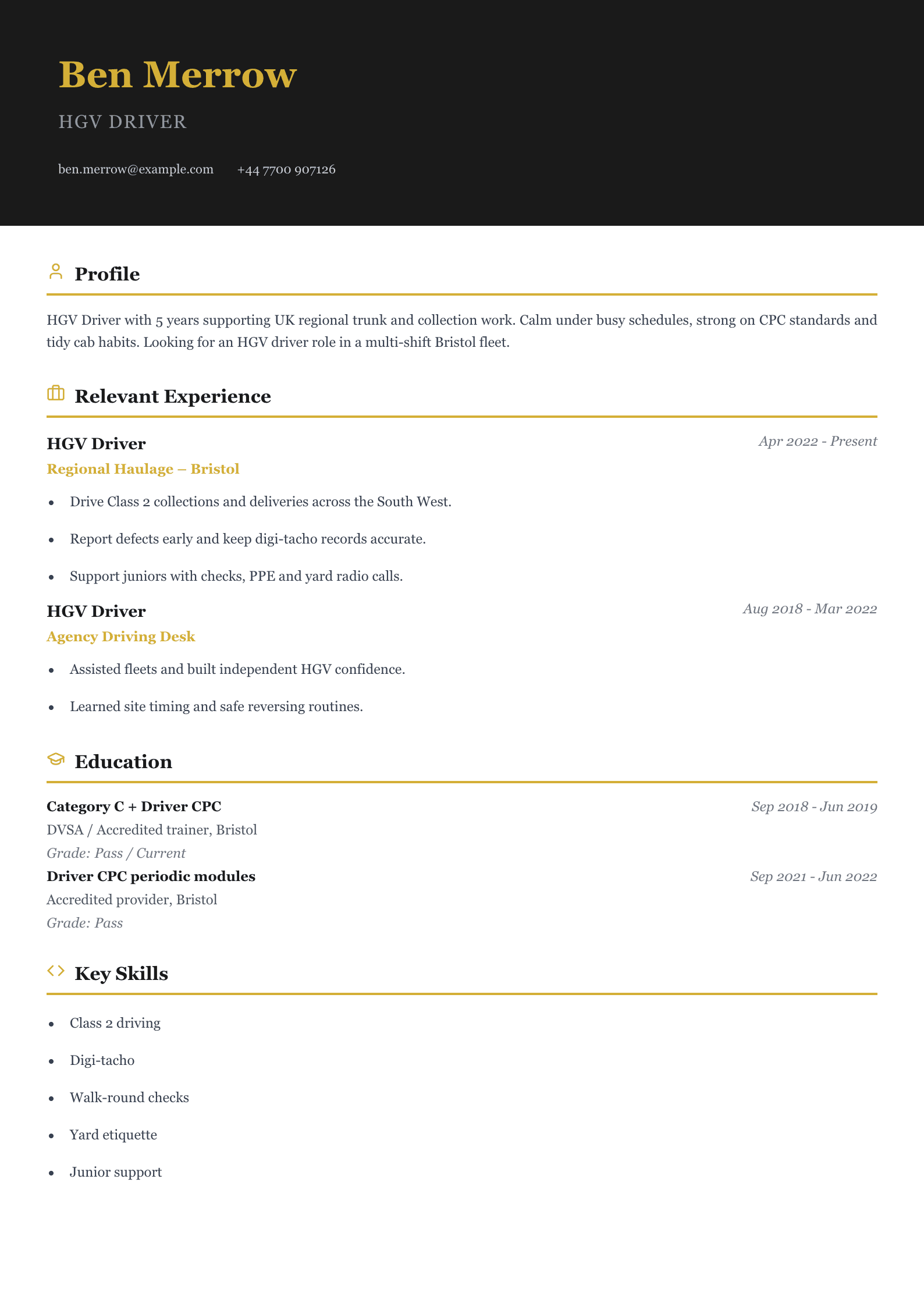 HGV driver CV template