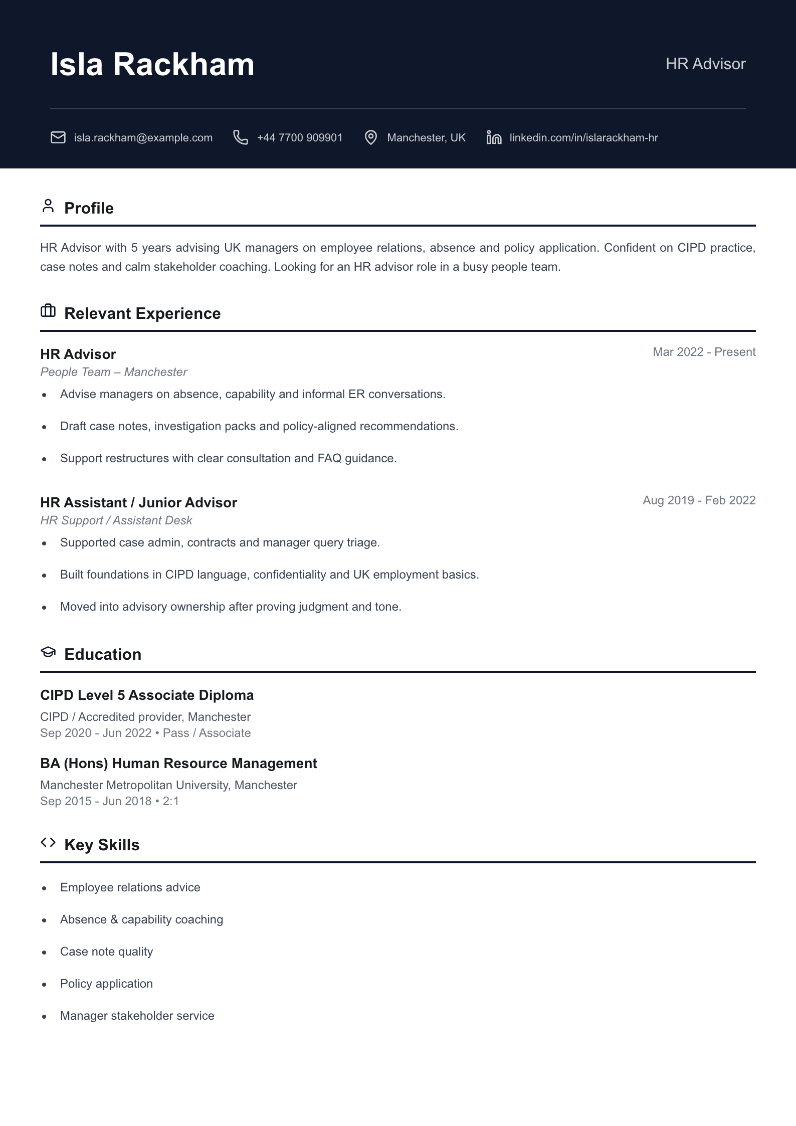 HR advisor CV template