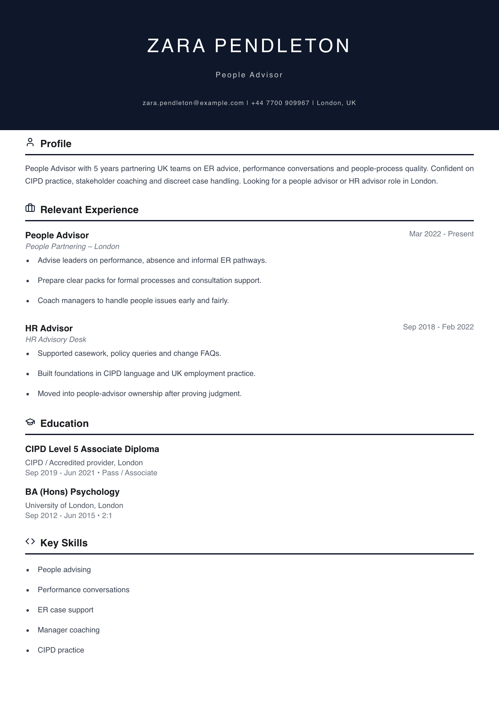 people advisor CV template