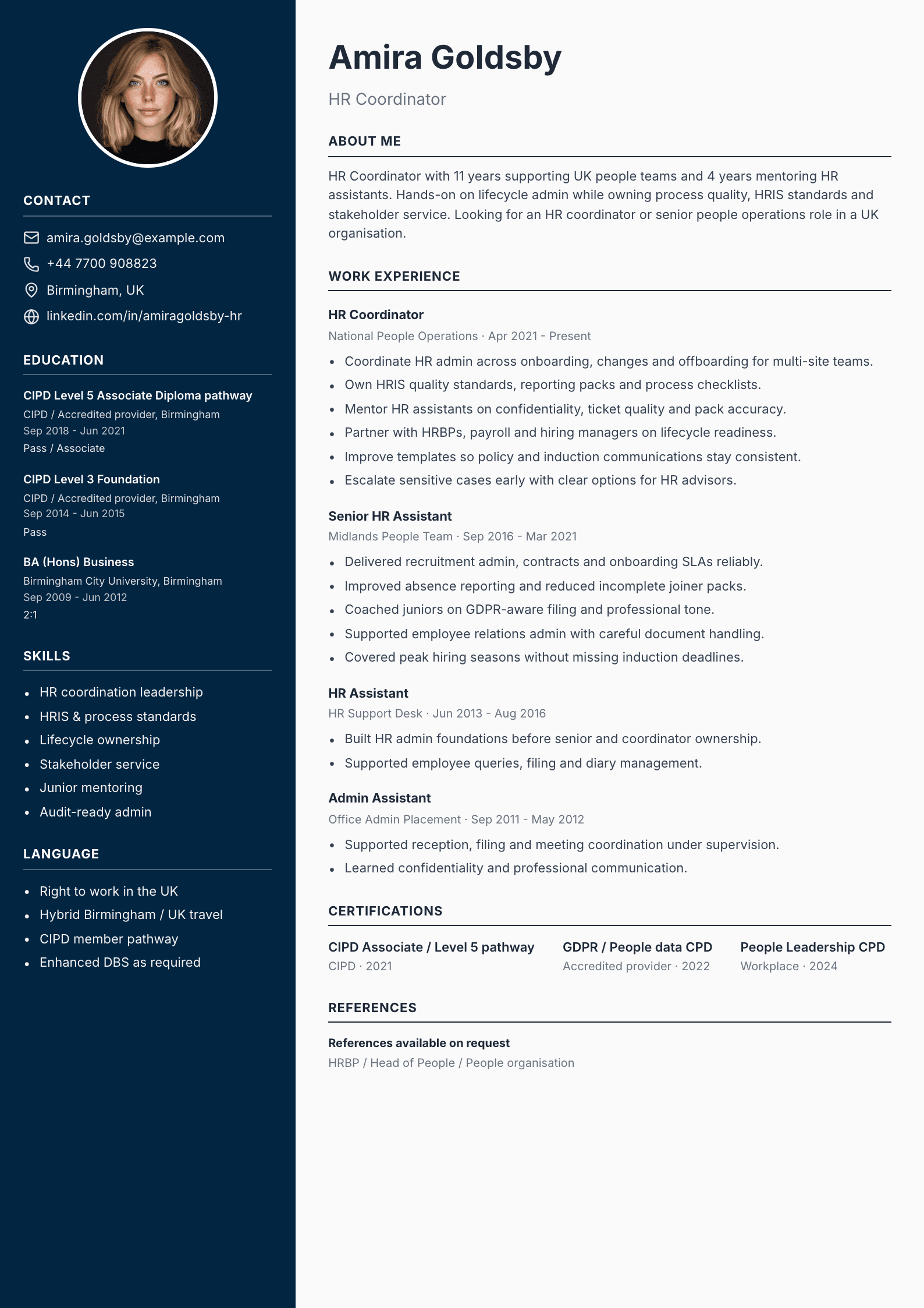 HR coordinator CV template