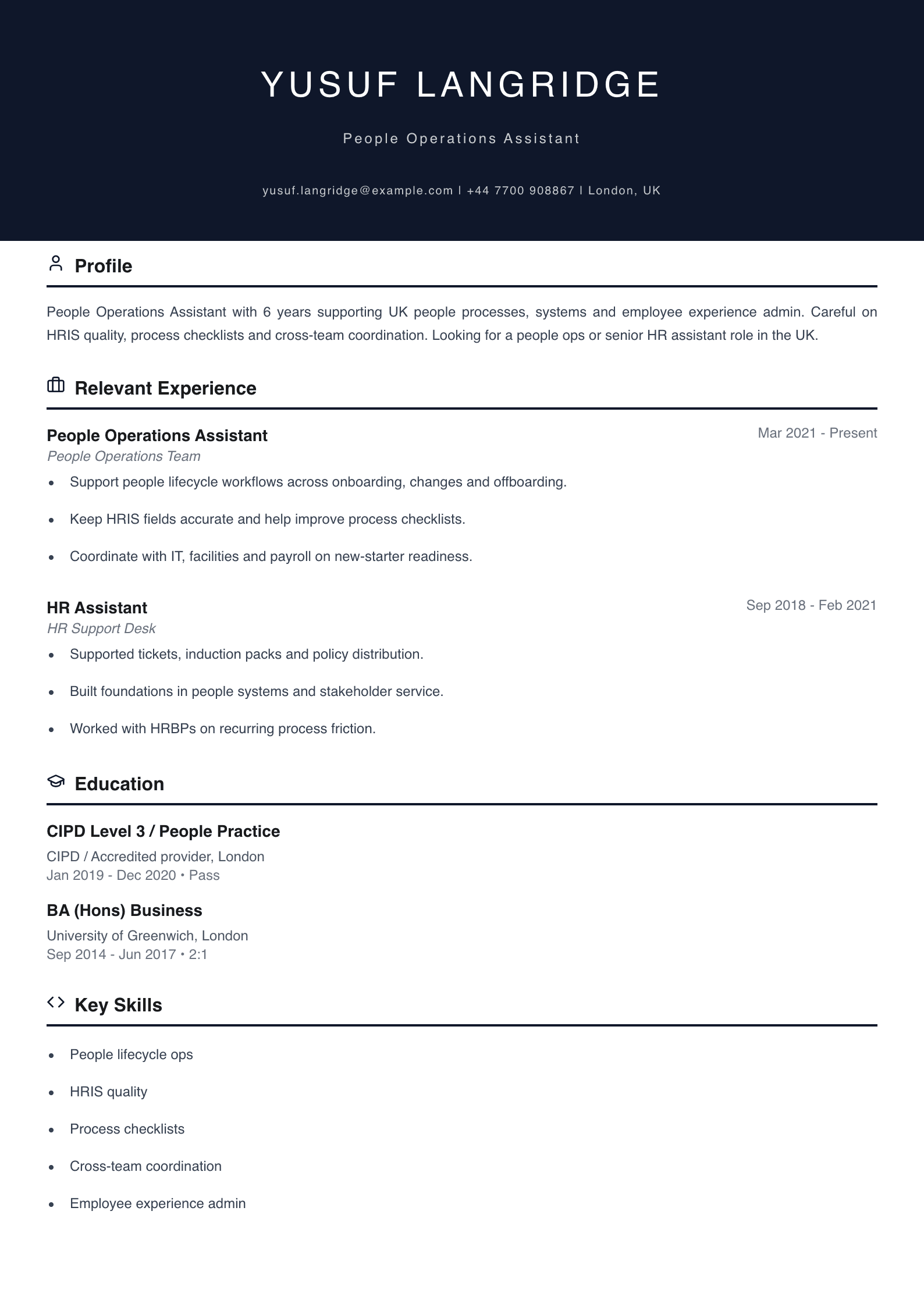 people operations assistant CV template