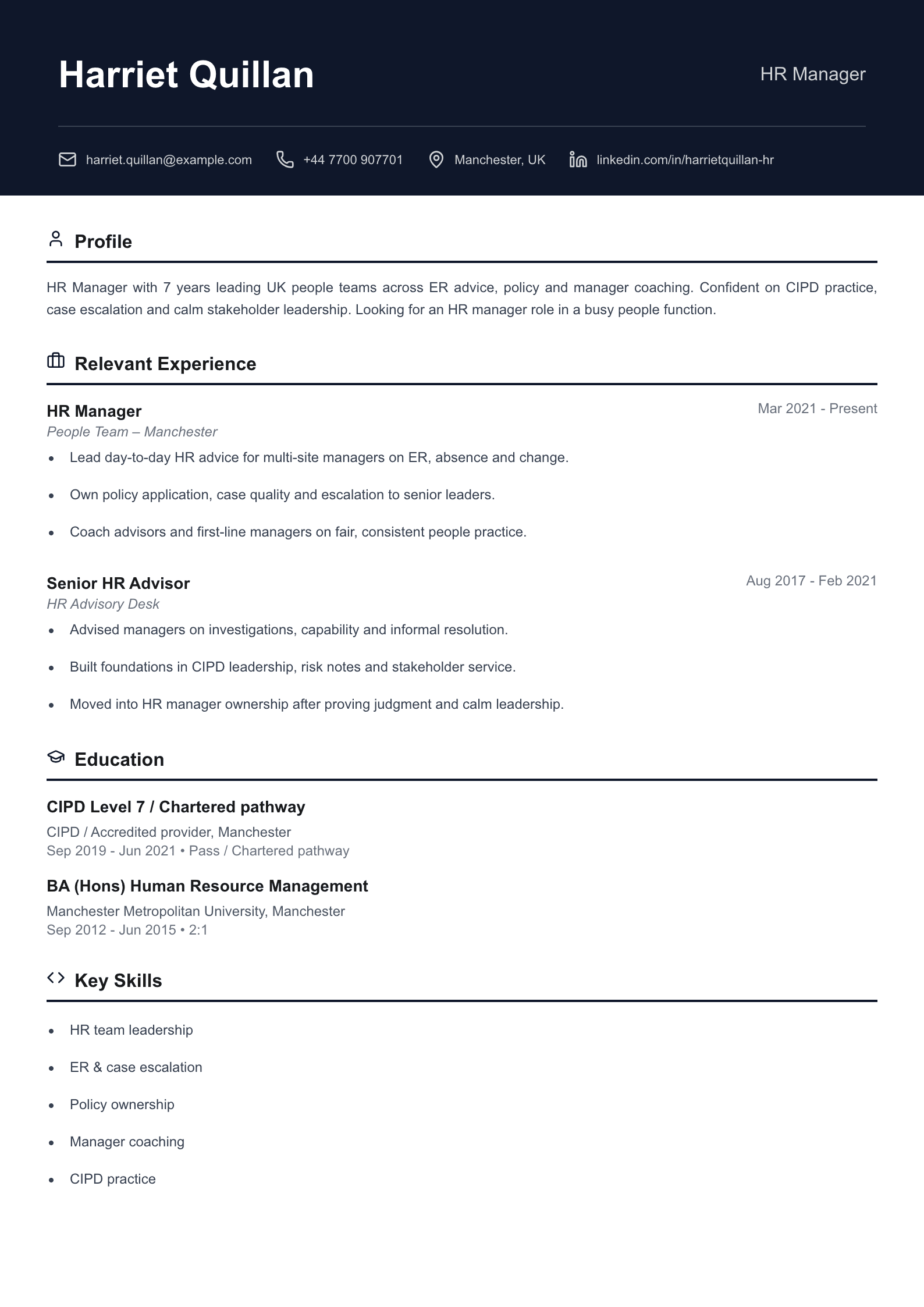HR manager CV template