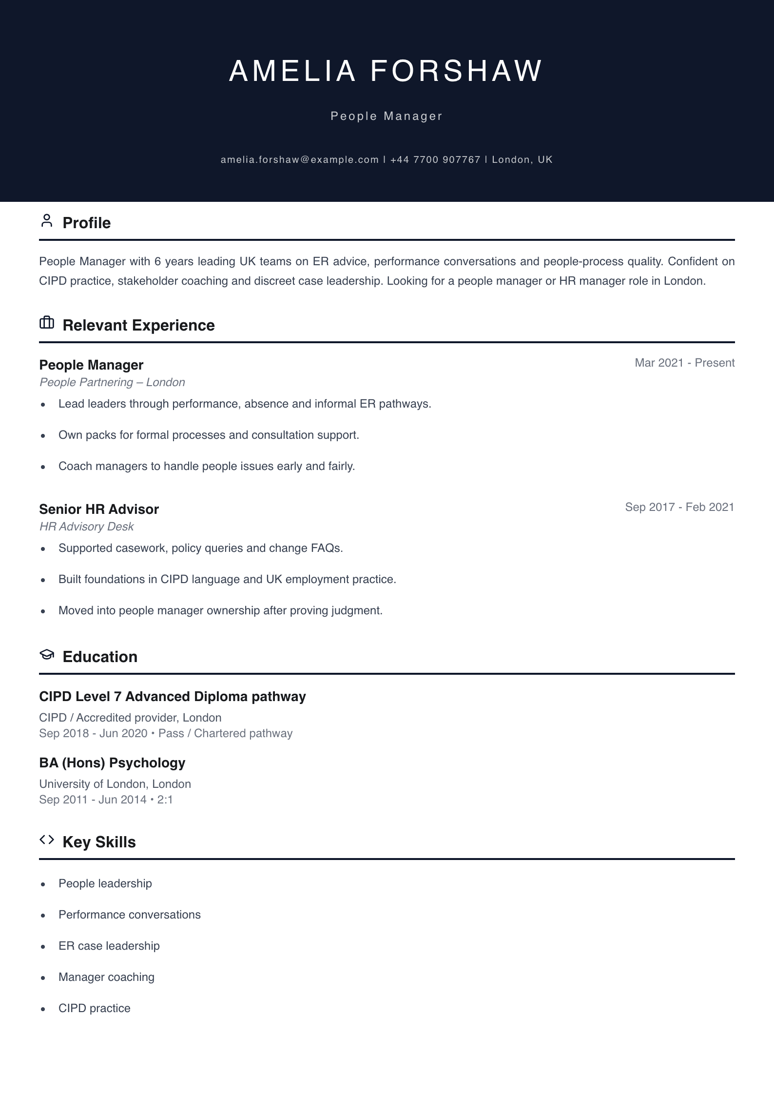 people manager CV template