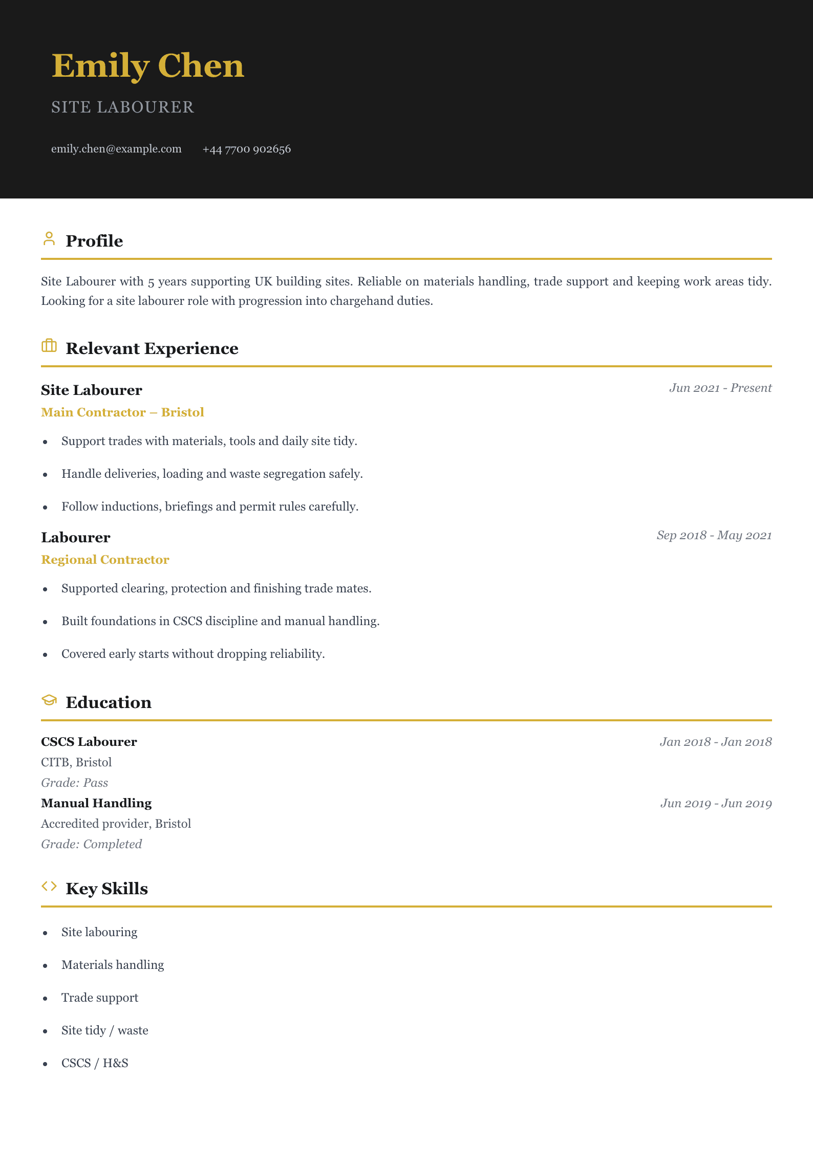 site labourer CV template