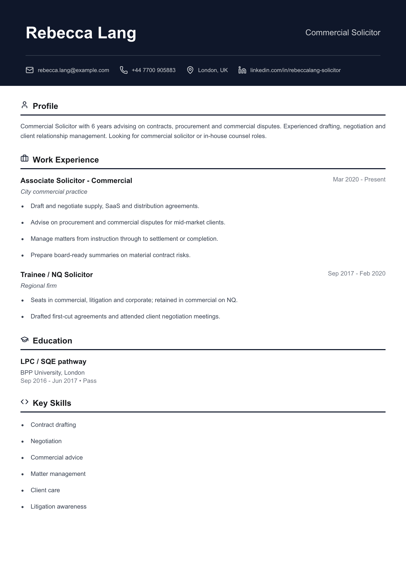 free legal cv template commercial solicitor