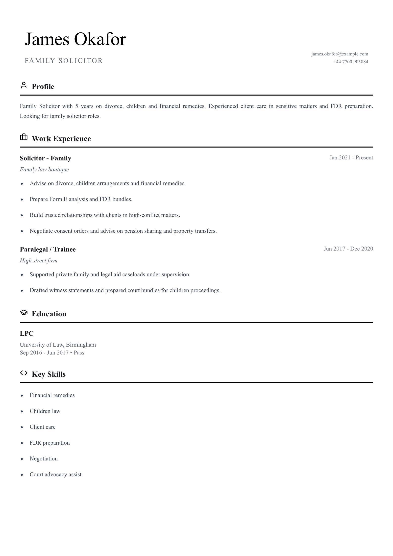 free legal cv template family solicitor