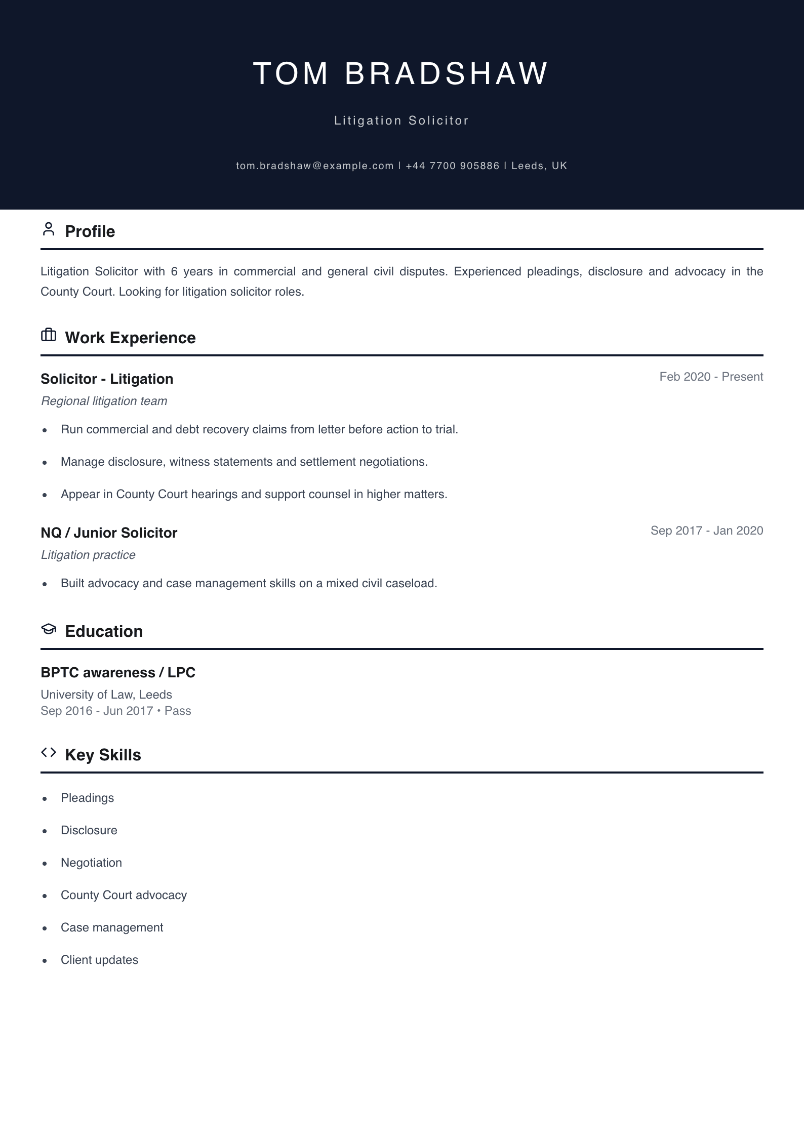 free legal cv template litigation solicitor