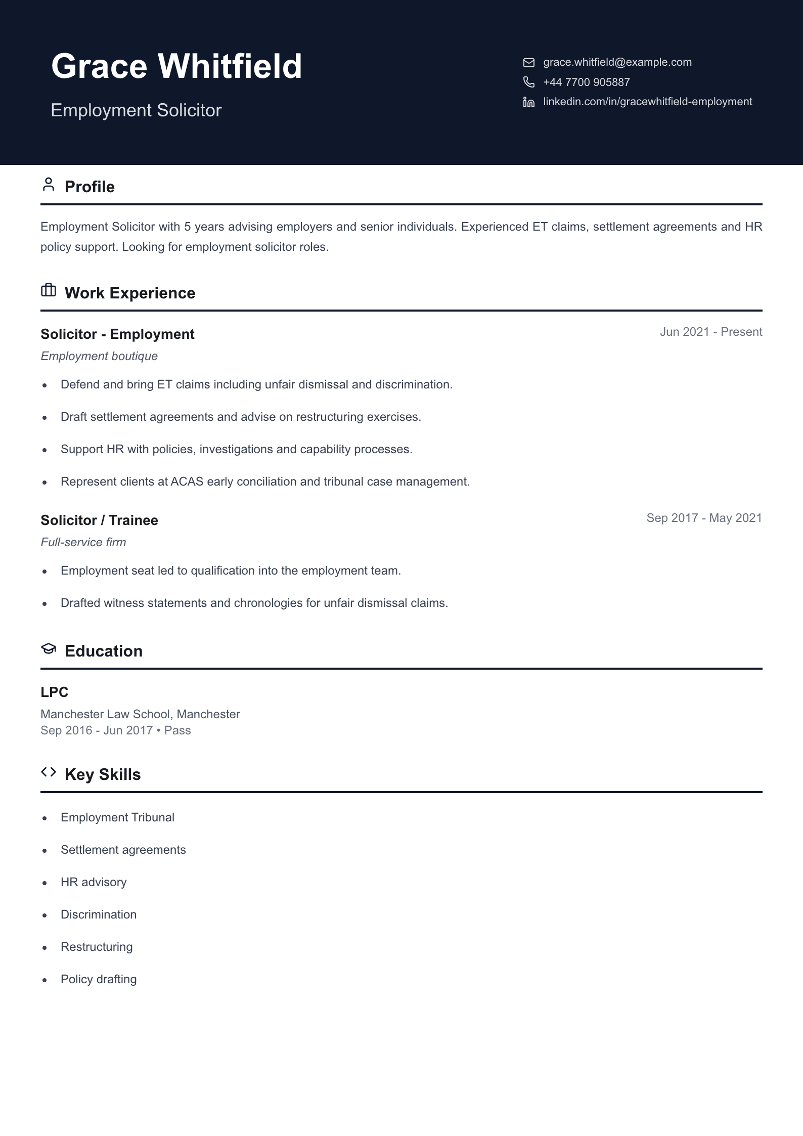 free legal cv template employment solicitor