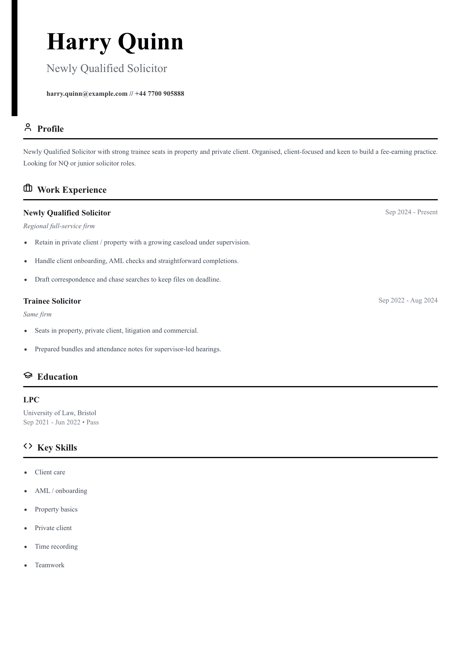 free legal cv template newly qualified solicitor