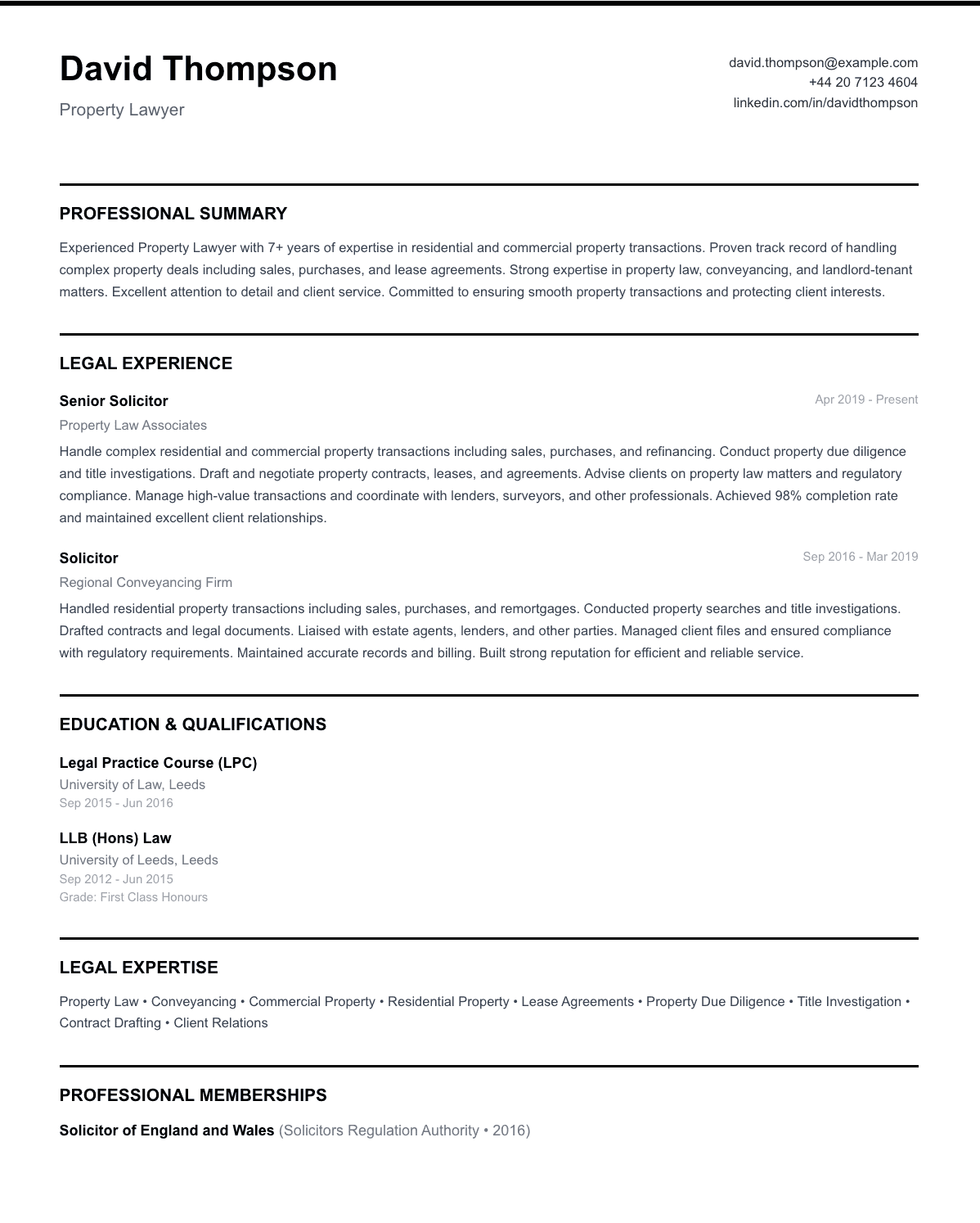 free legal cv template property lawyer