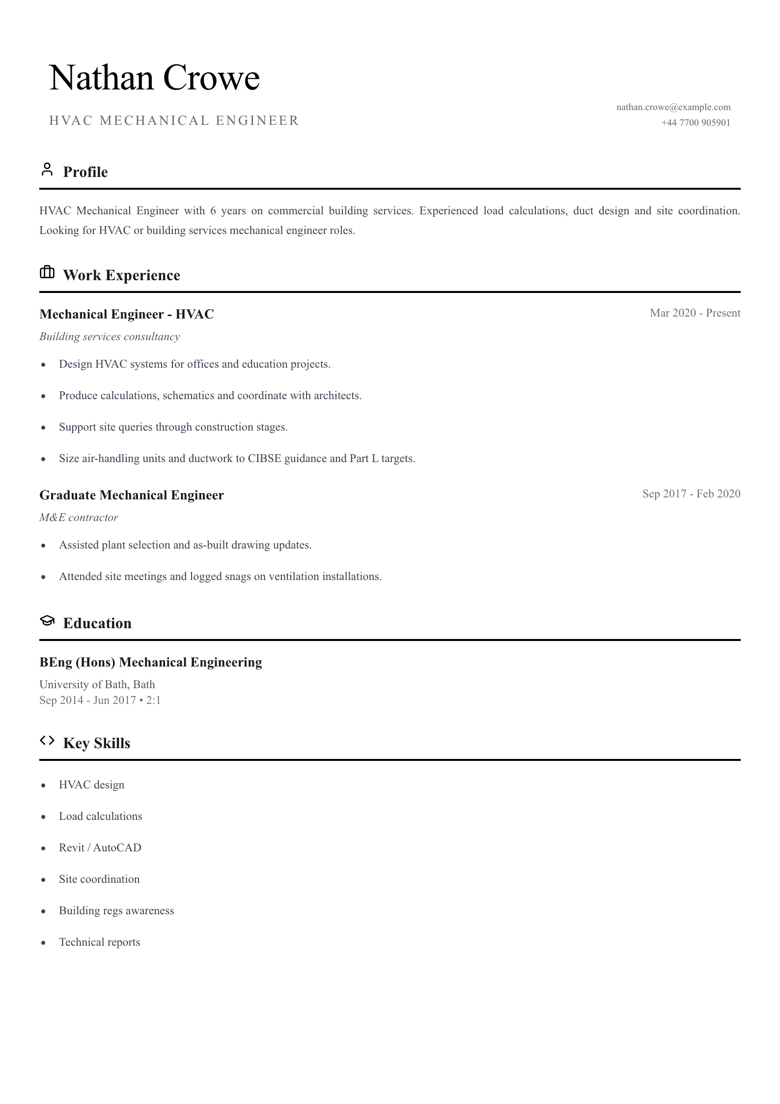 hvac mechanical engineer cv template