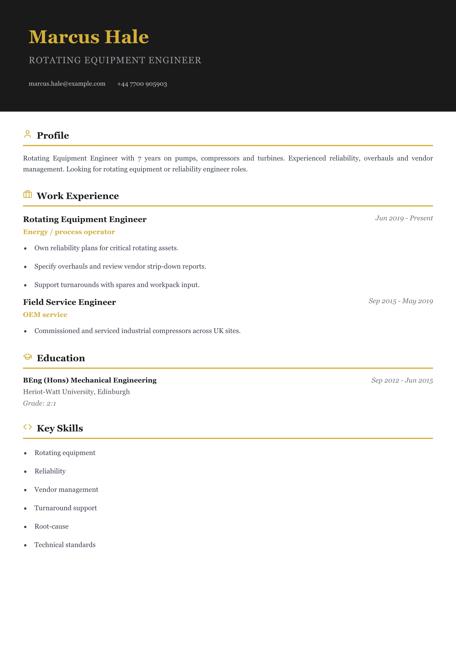 rotating equipment engineer cv template