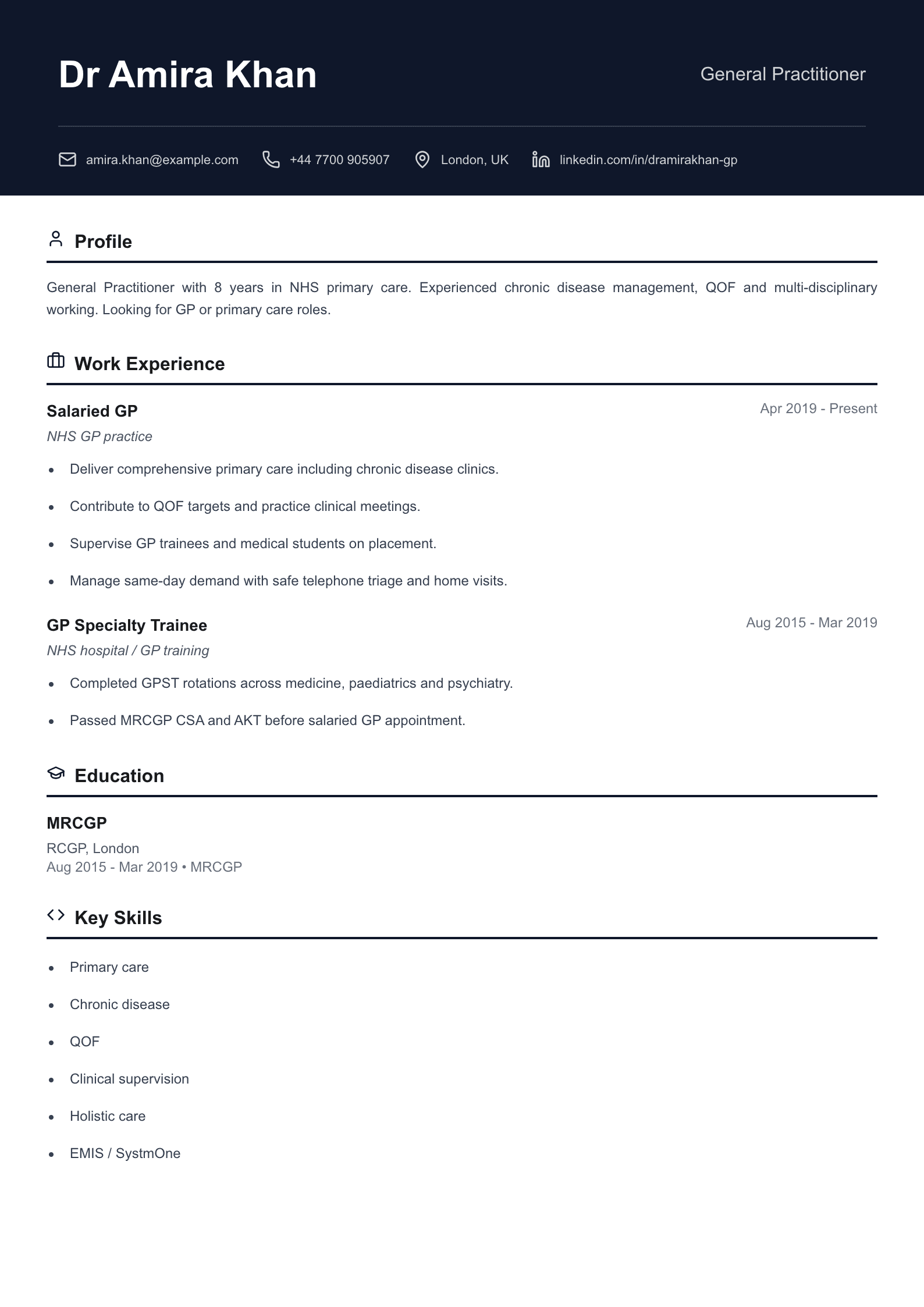 free medical cv template general practitioner
