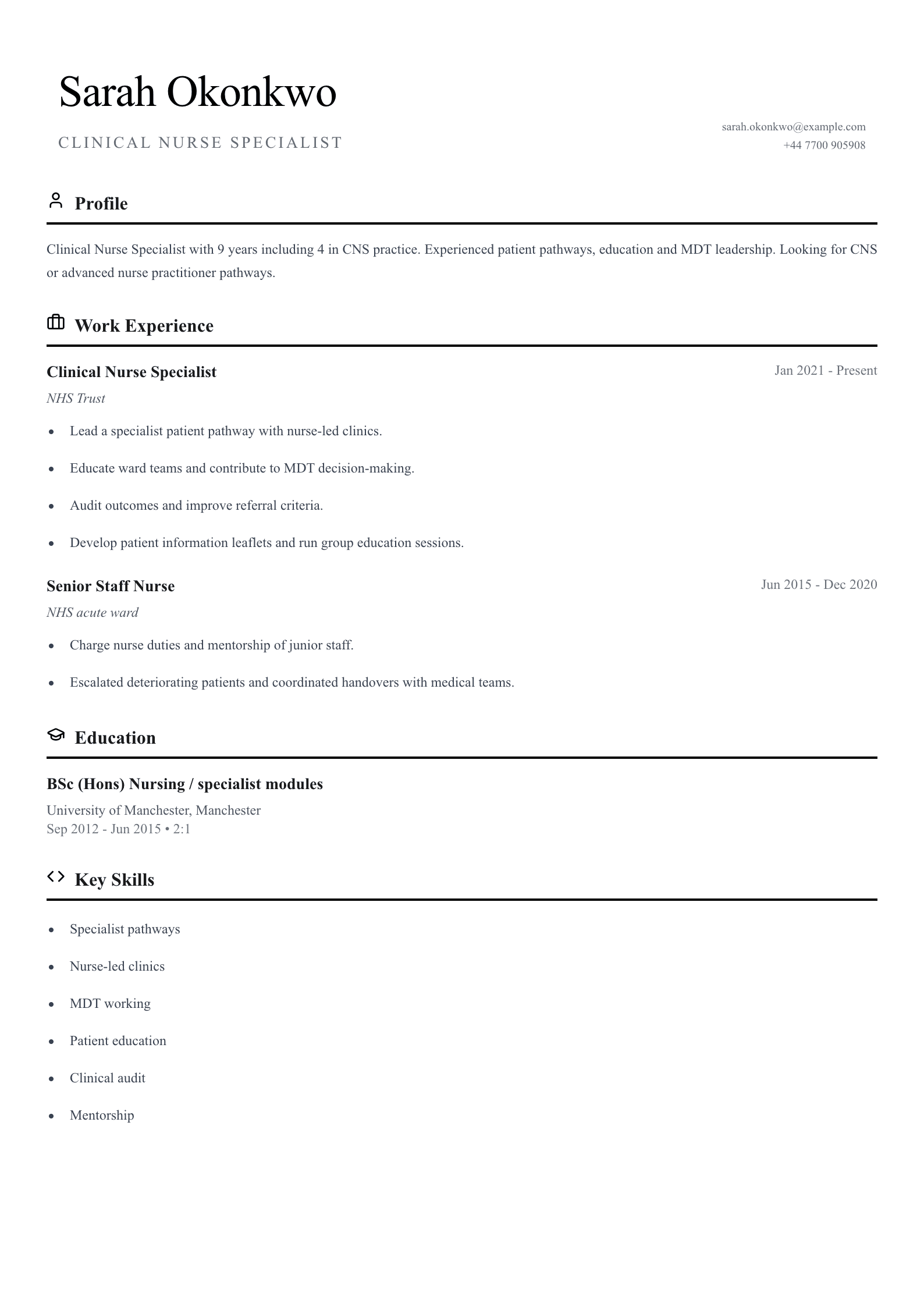 free medical cv template clinical nurse specialist